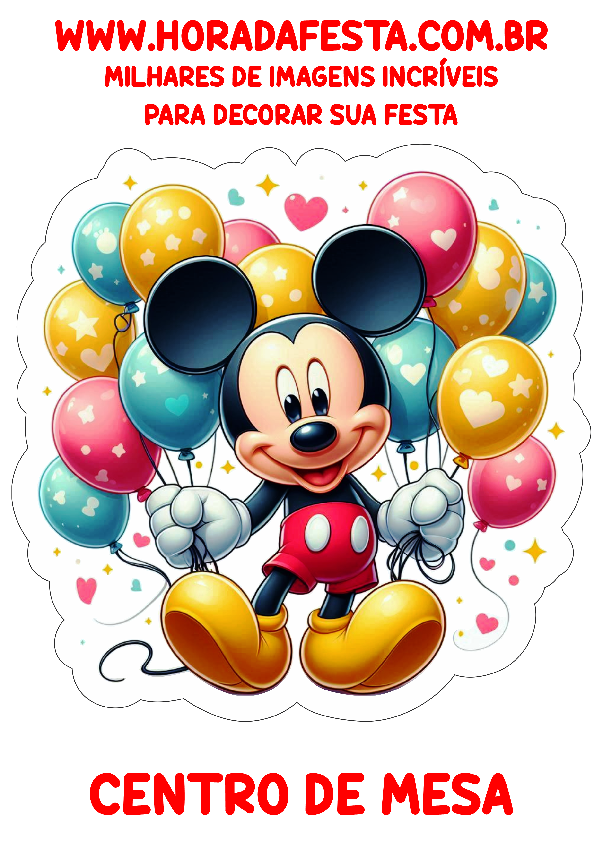 Decoração de aniversário infantil Mickey Mouse centro de mesa pronto para imprimir festa personalizada imagem para recorte png
