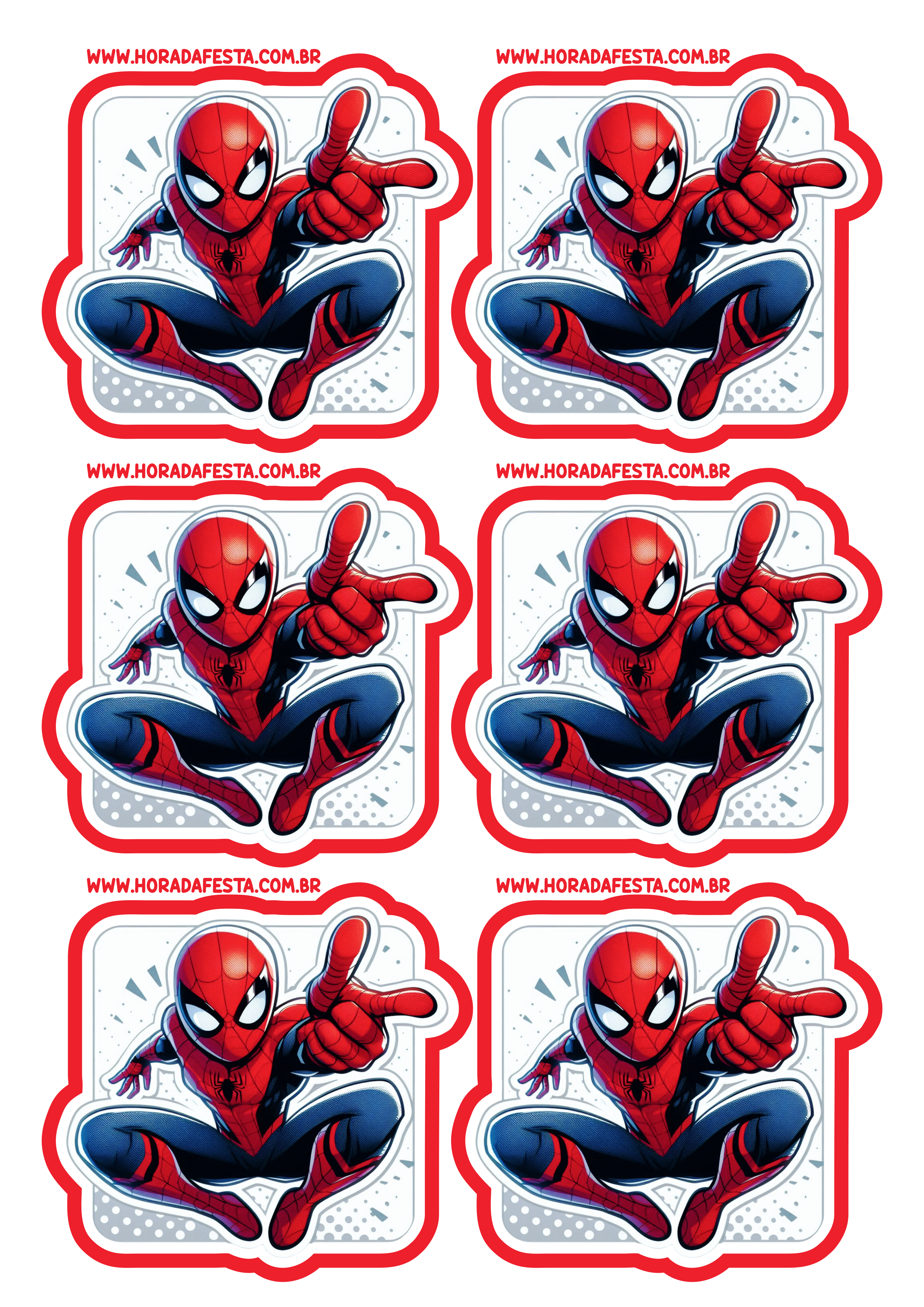 Spider-Man adesivo tag sticker decoração de aniversário e festa infantis com tema do Homem-Aranha personalizado 6 imagens png