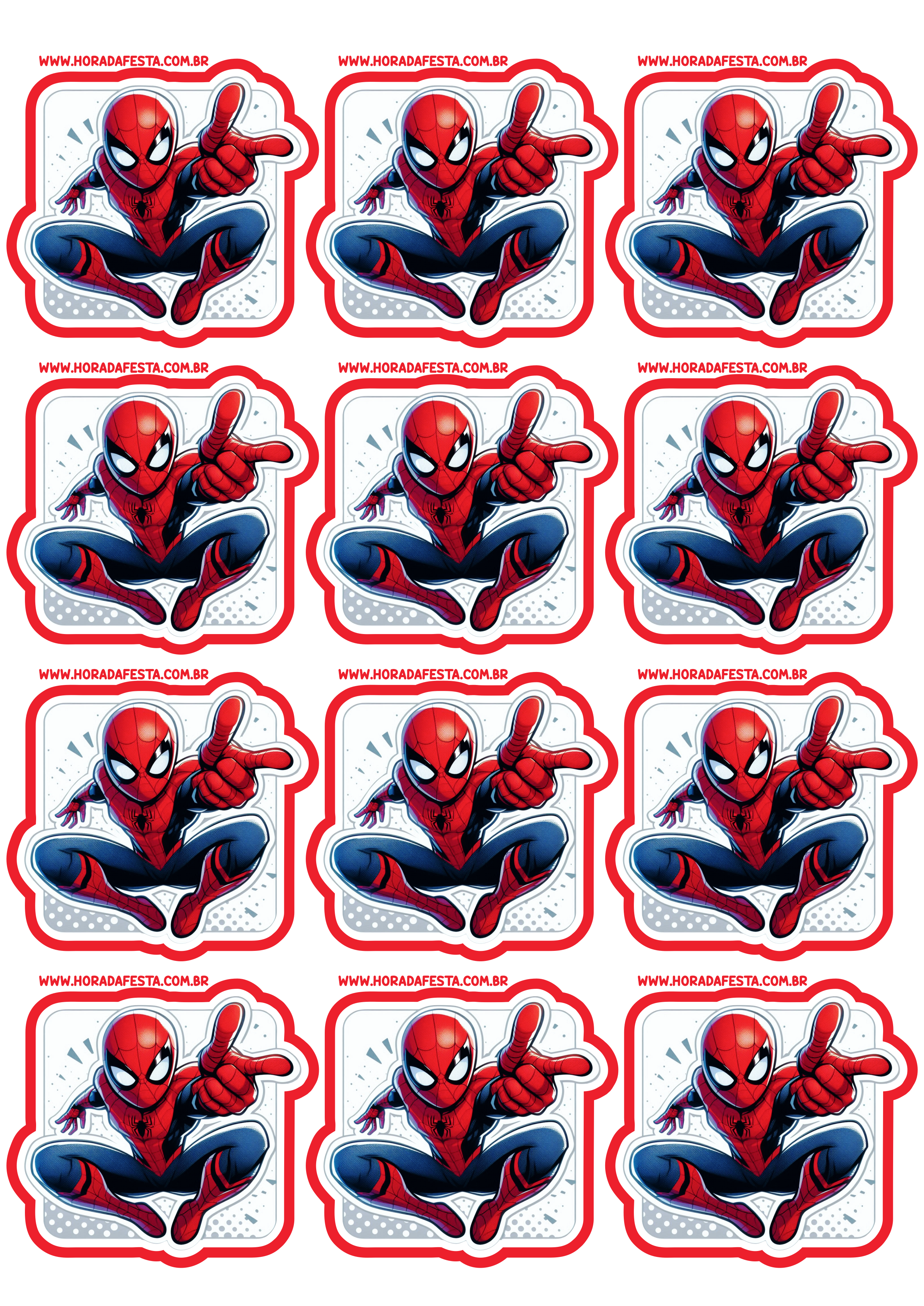 Spider-Man adesivo tag sticker decoração de aniversário e festa infantis com tema do Homem-Aranha personalizado 12 imagens png