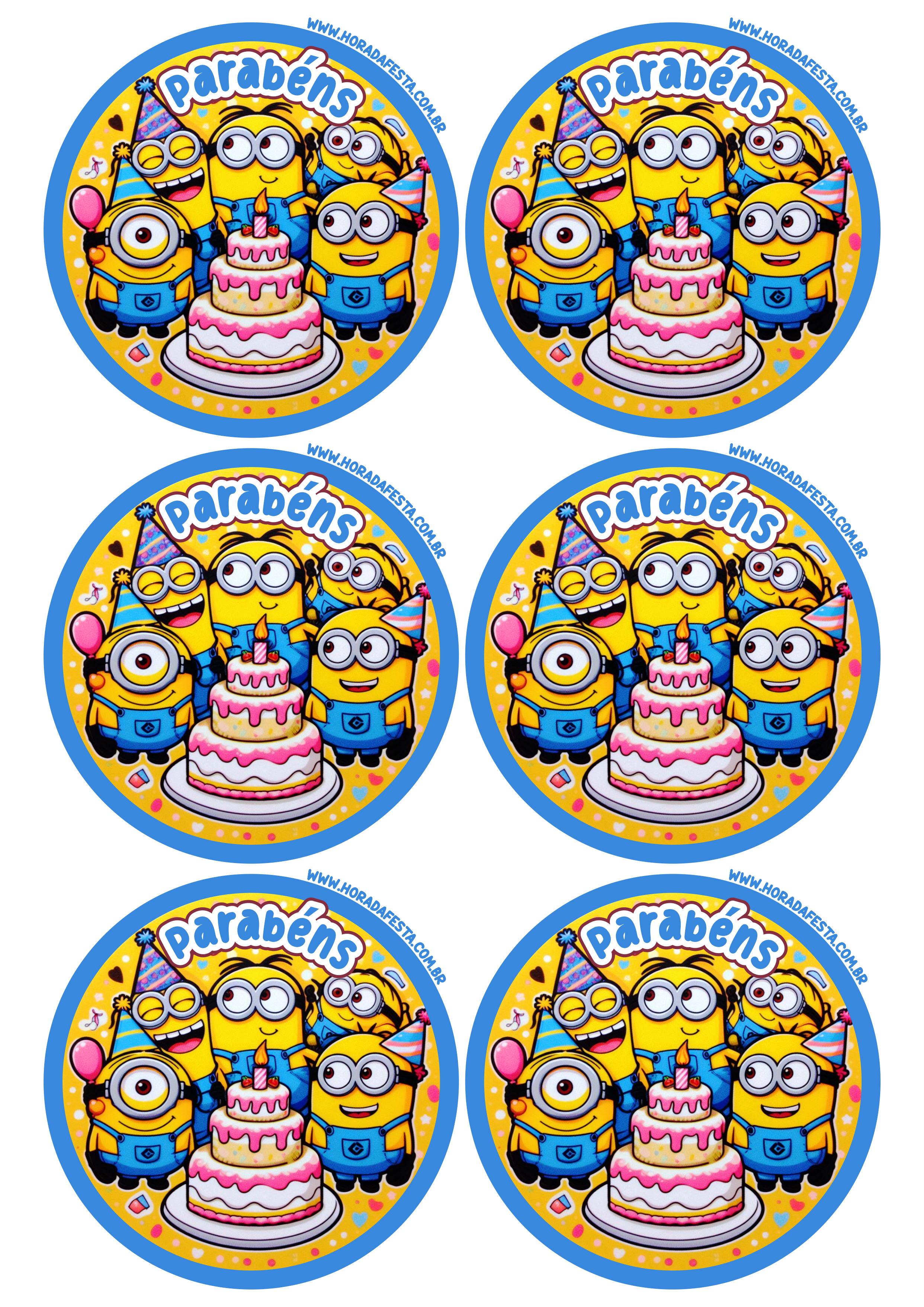 Minions adesivo redondo decoração de mimos de aniversário infantil festa personalizada grátis para imprimir 6 imagens png