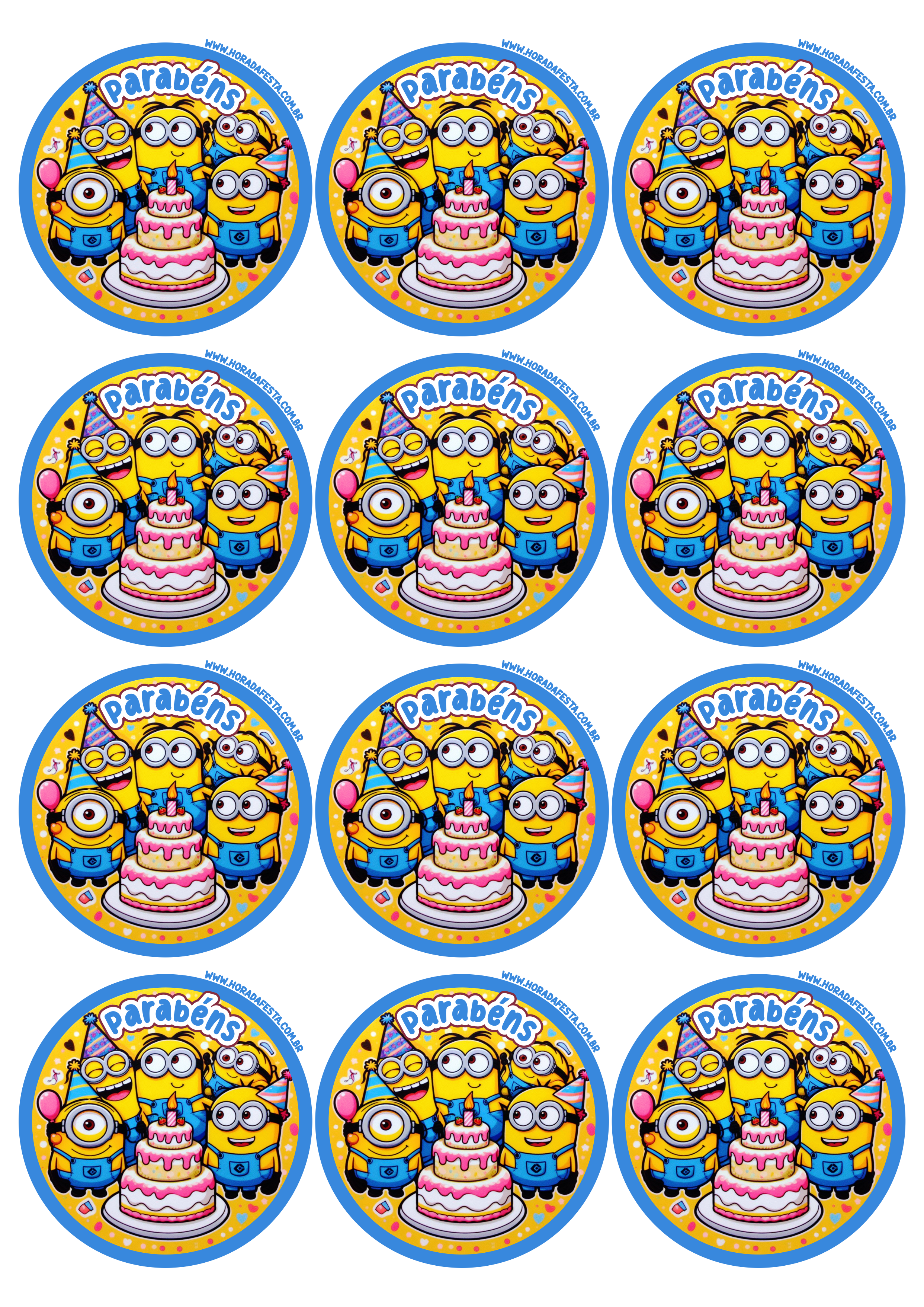 Minions adesivo redondo decoração de mimos de aniversário infantil festa personalizada grátis para imprimir 12 imagens png