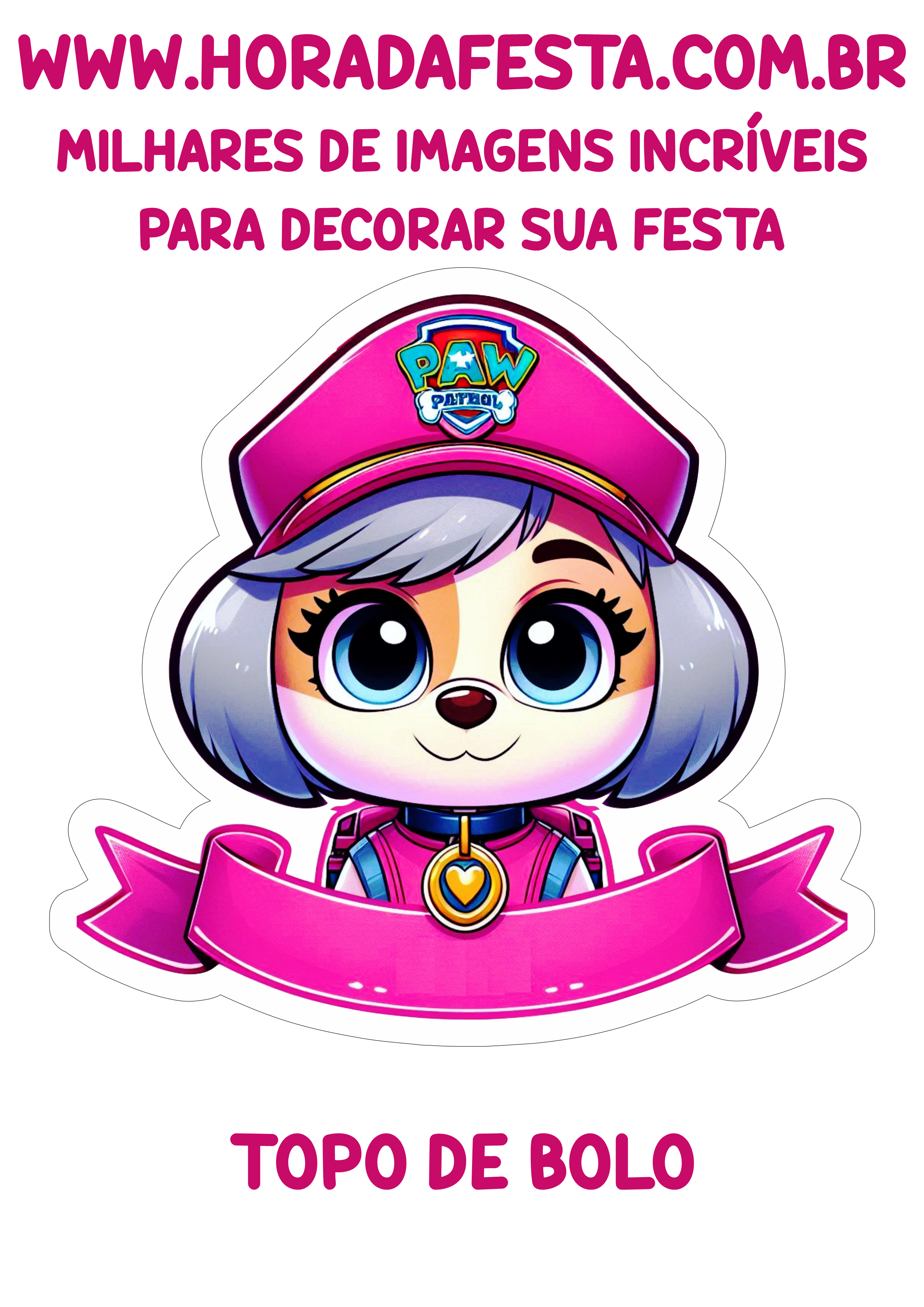 Topo de bolo para imprimir Patrulha canina tema rosa festa de aniversário infantil pronto para imprimir e decorar png
