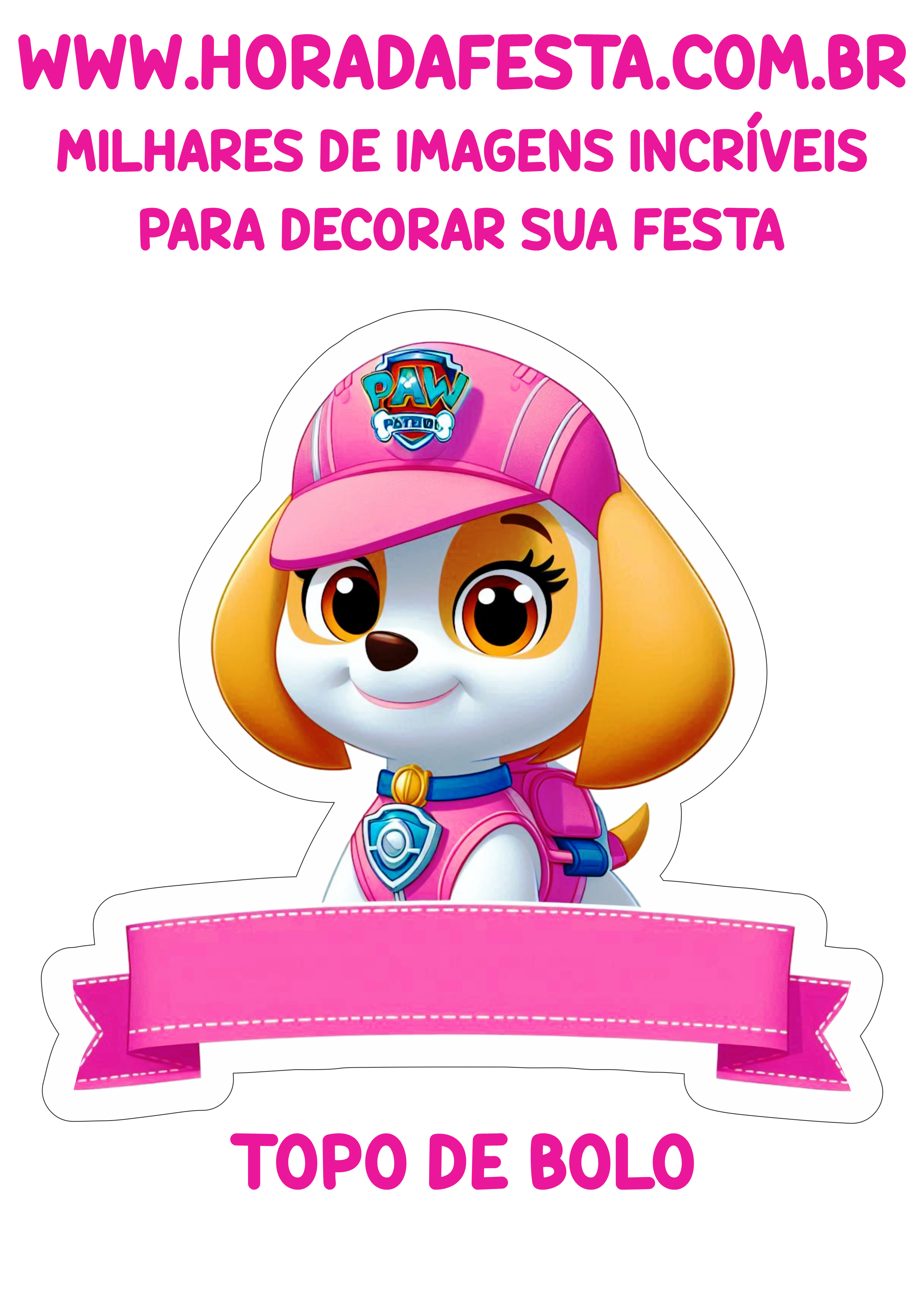 Topo de bolo para imprimir Patrulha canina tema rosa festa de aniversário infantil pronto para imprimir e decorar papelaria criativa png