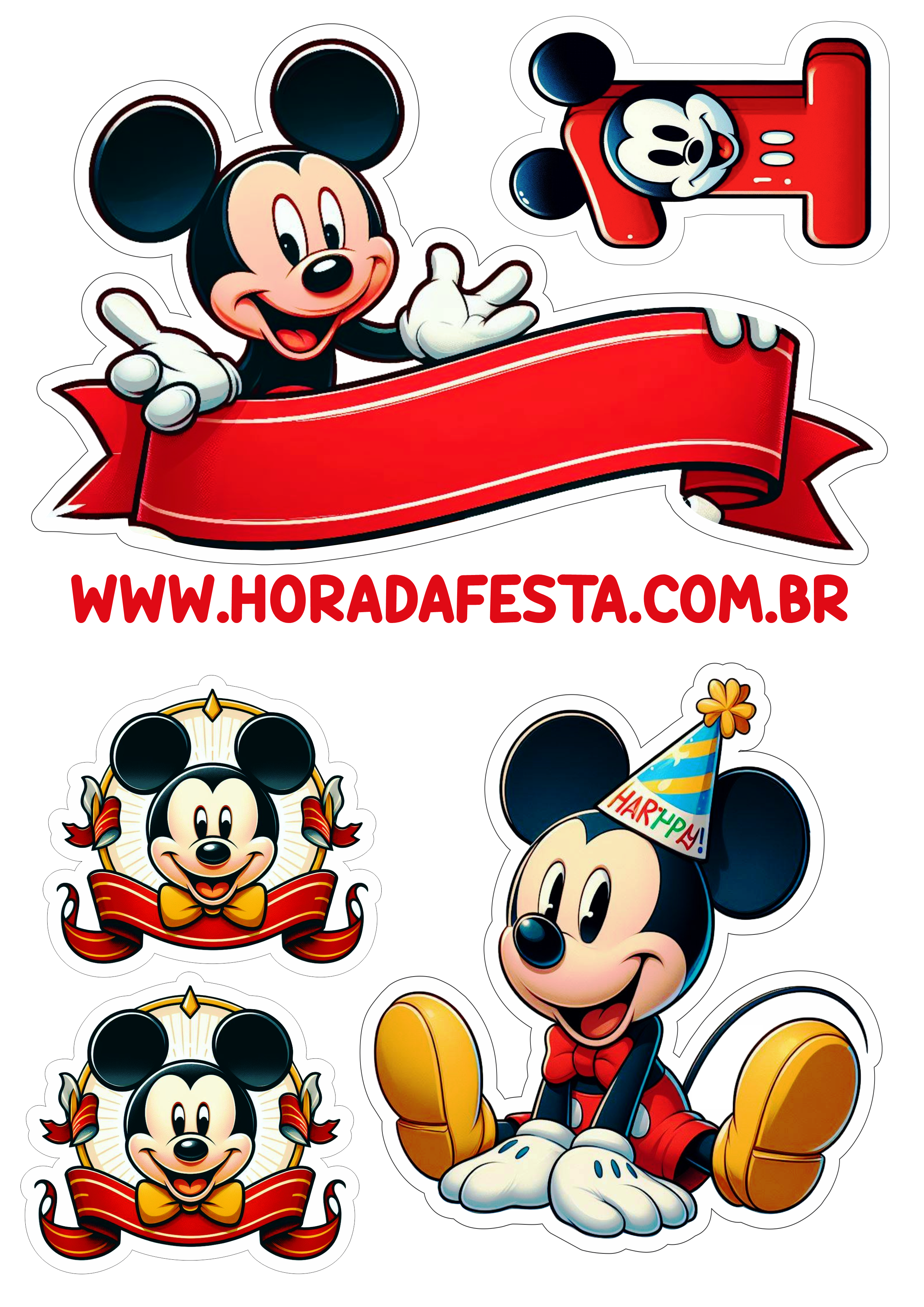 Topo de bolo de festa infantil Mickey Mouse decoração de aniversário png