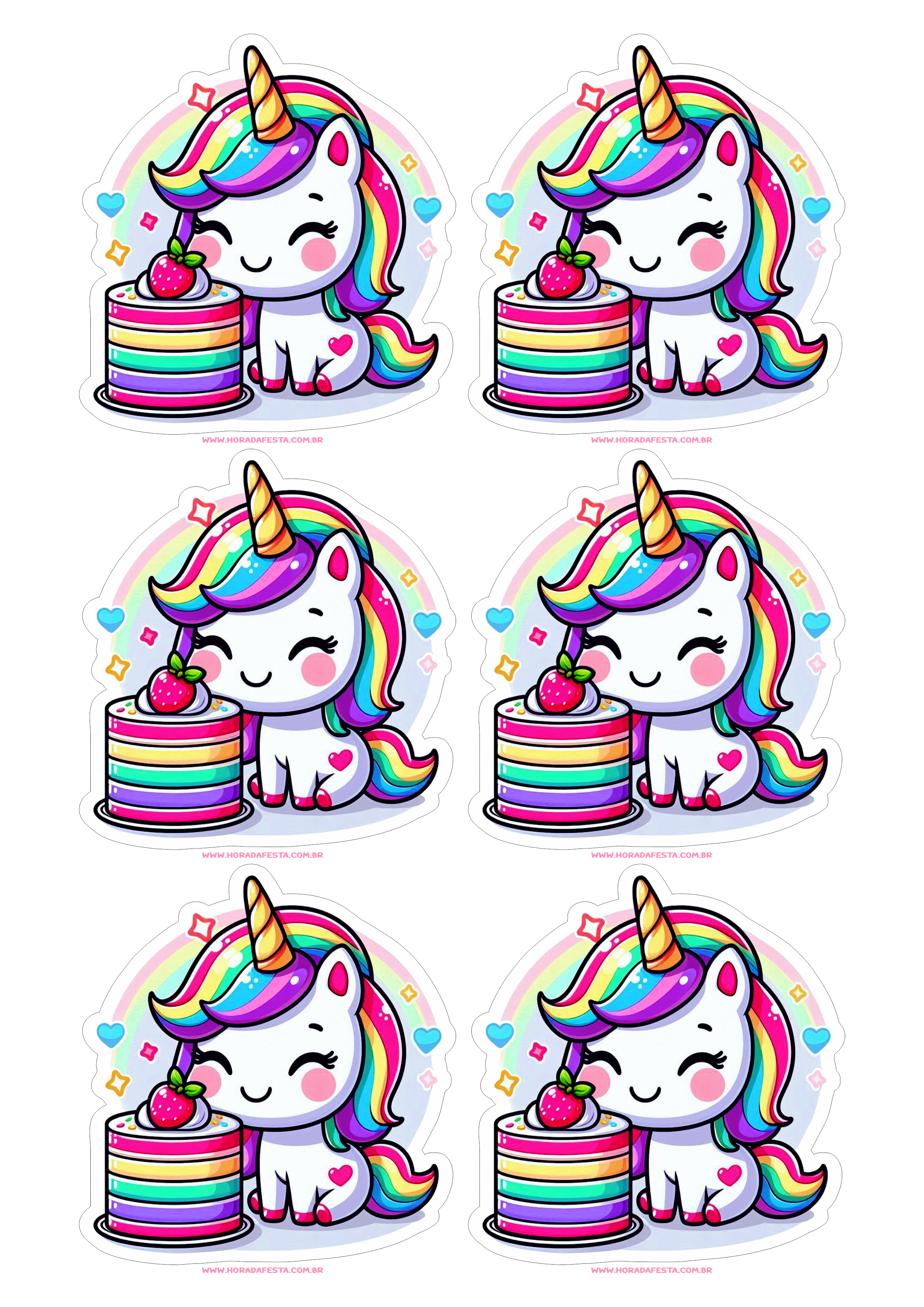 Unicórnio colorido decoração de aniversário fundo transparente adesivos tags sticker 6 imagens png