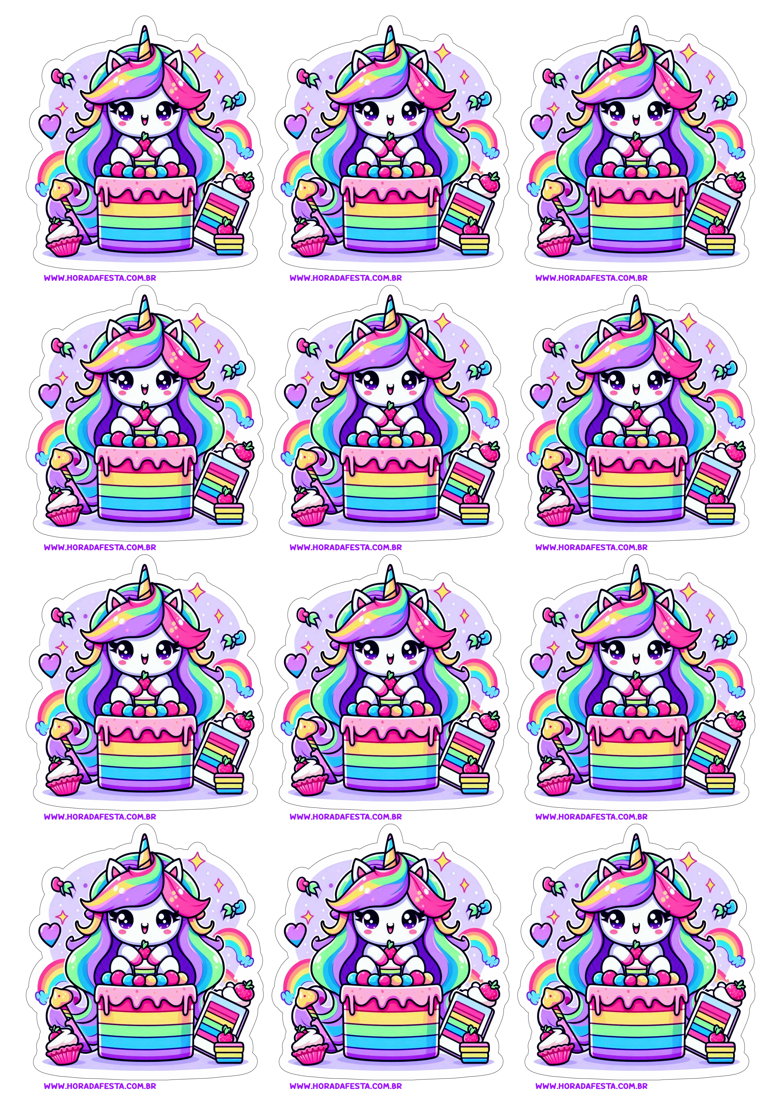 Unicórnio colorido decoração de aniversário fundo transparente imagens fofinhas adesivos tags sticker 12 imagens png