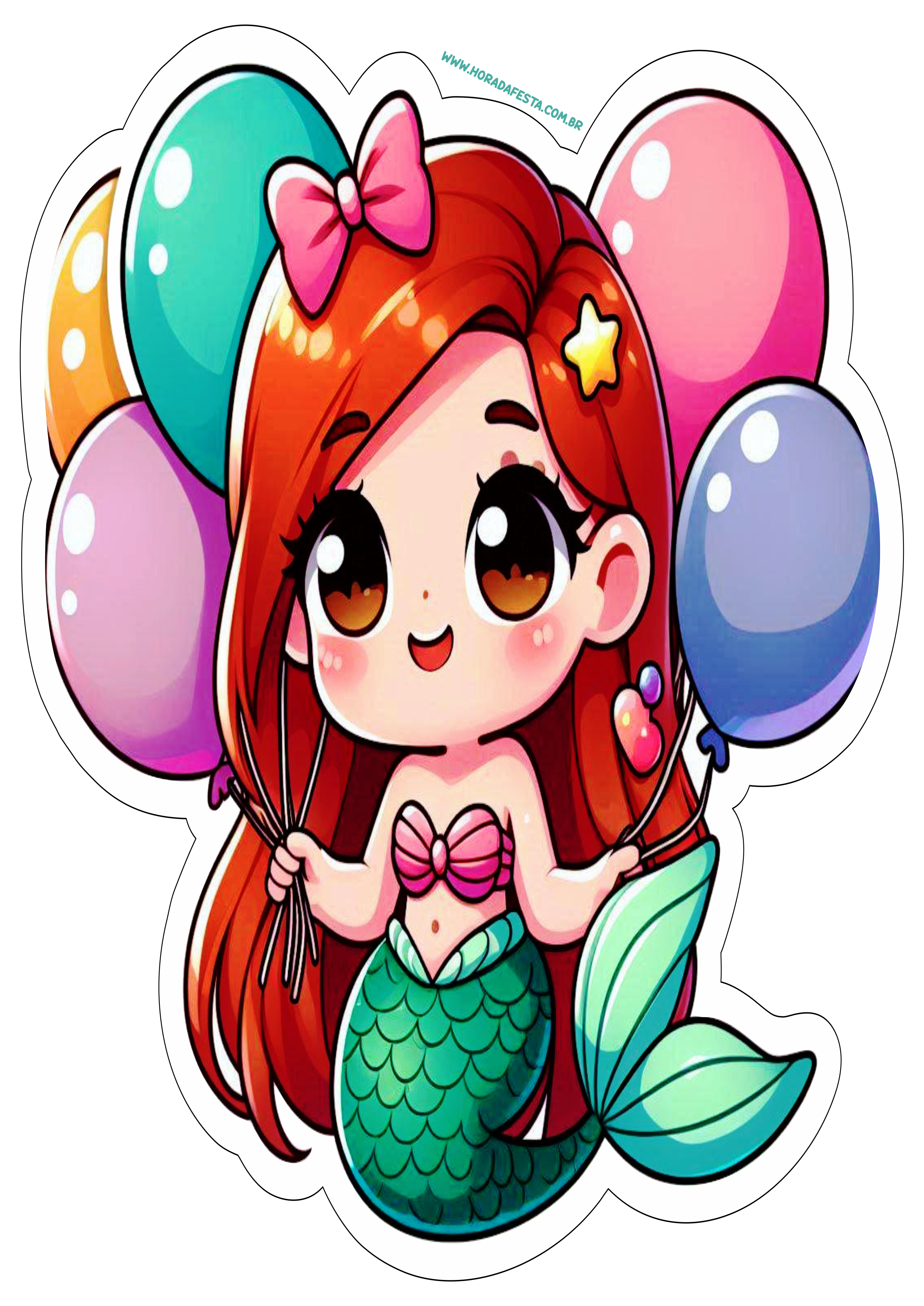 A pequena Sereia desenho fofinho segurando balões de aniversário Ariel png