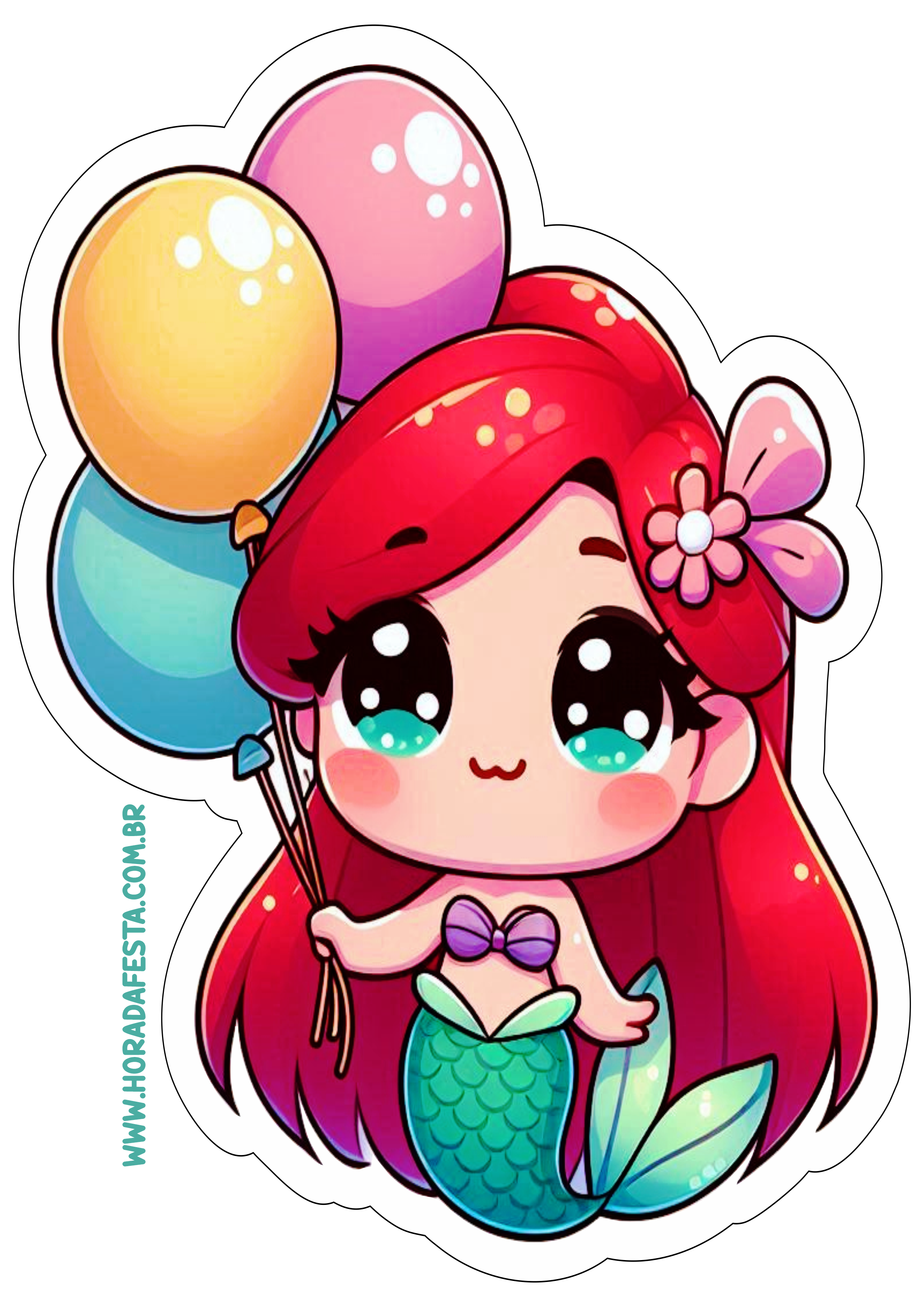 A pequena Sereia desenho fofinho segurando balões de aniversário Ariel a little mermaid hora da festa png