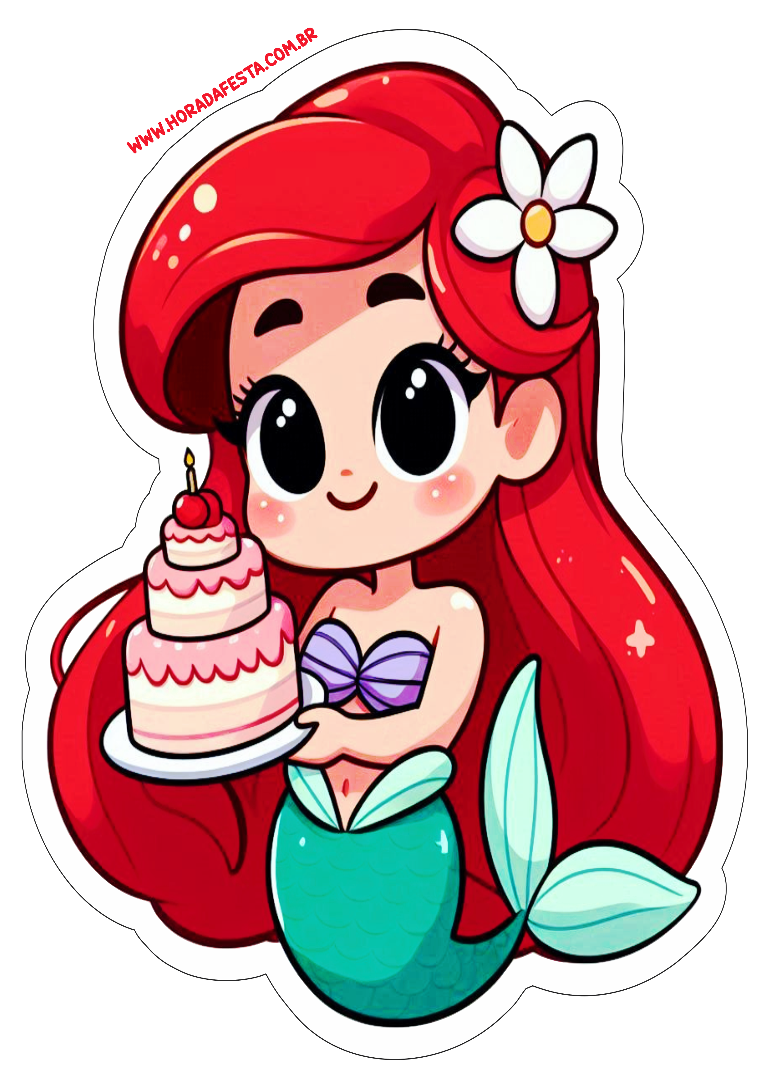 A pequena Sereia desenho fofinho segurando bolo de aniversário Ariel a little mermaid hora da festa png