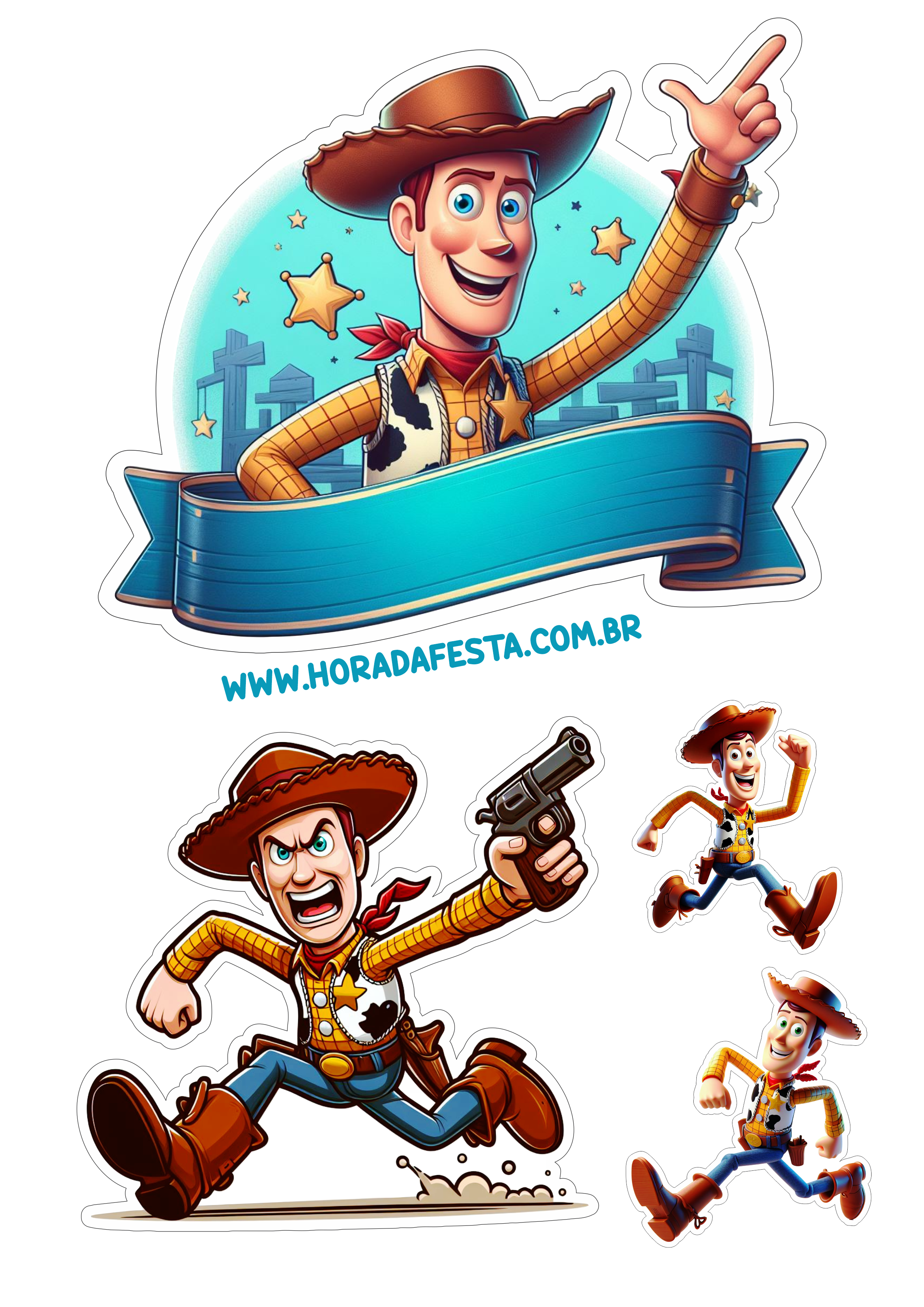 Topo de bolo png Toy Story decoração de aniversário infantil Xerife Woody cowboy topper cake