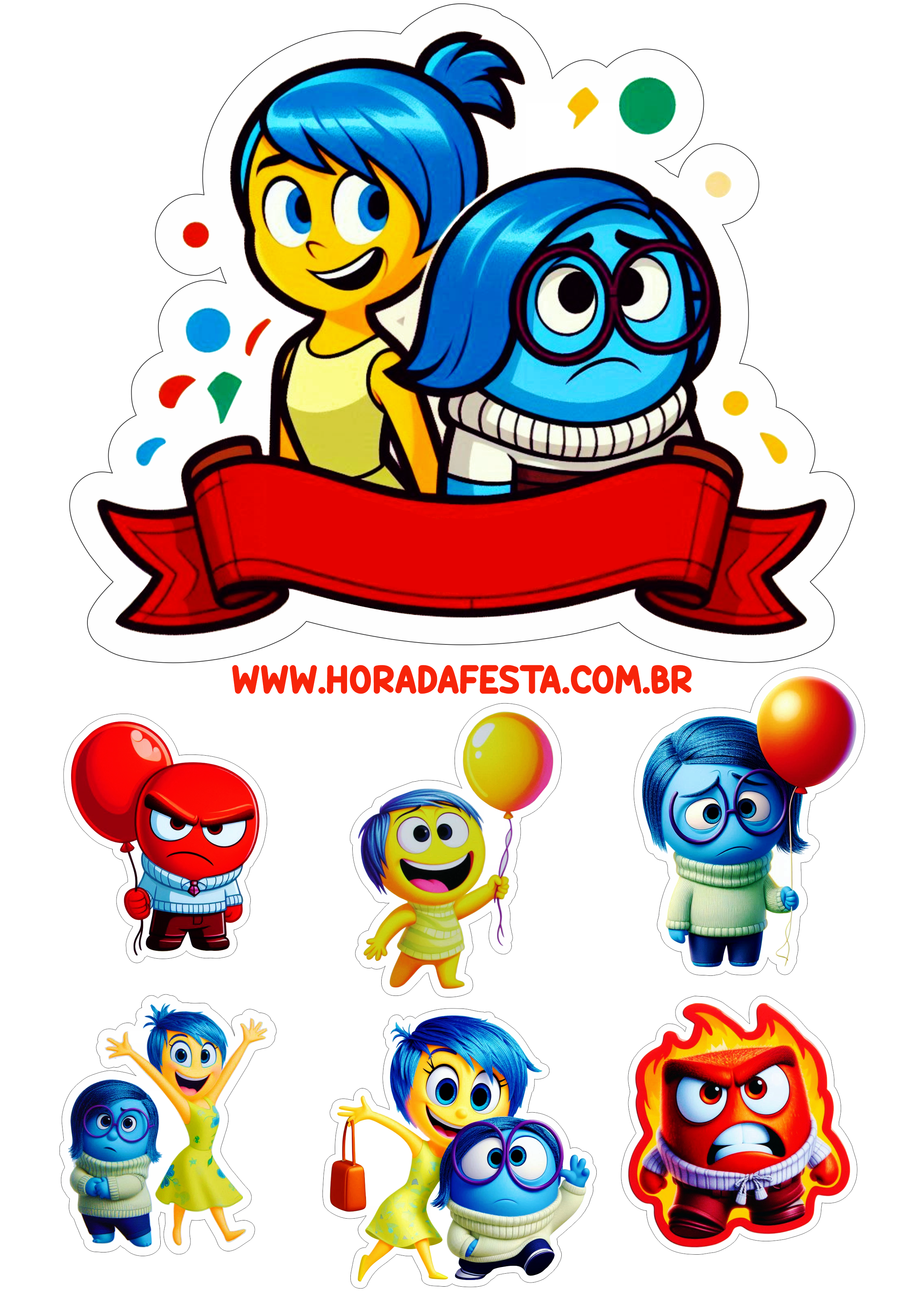 Topo de bolo para festa de aniversário infantil Divertida Mente inside out hora da festa decoração png