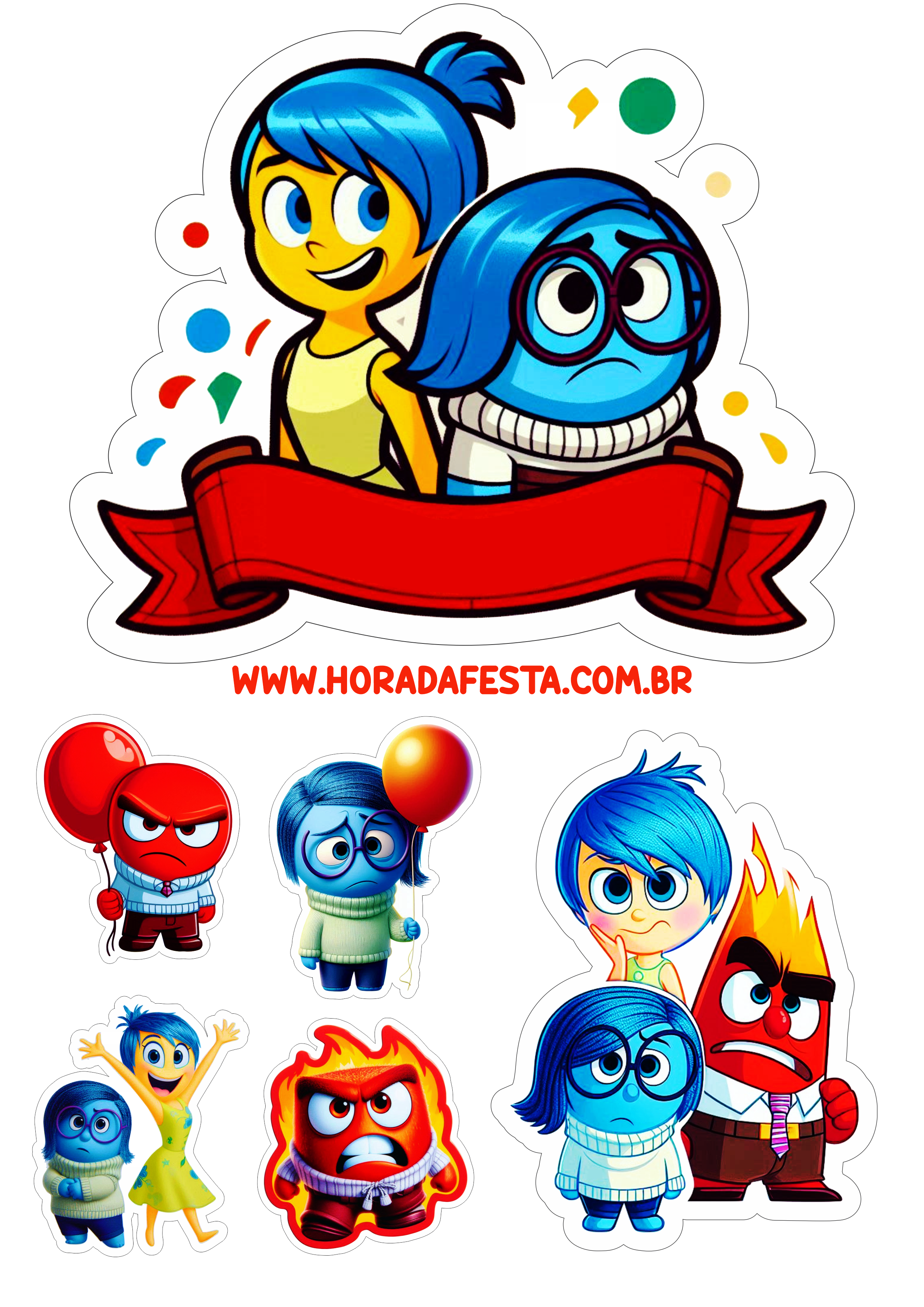 Topo de bolo para festa de aniversário infantil Divertida Mente inside out hora da festa decoração para imprimir png