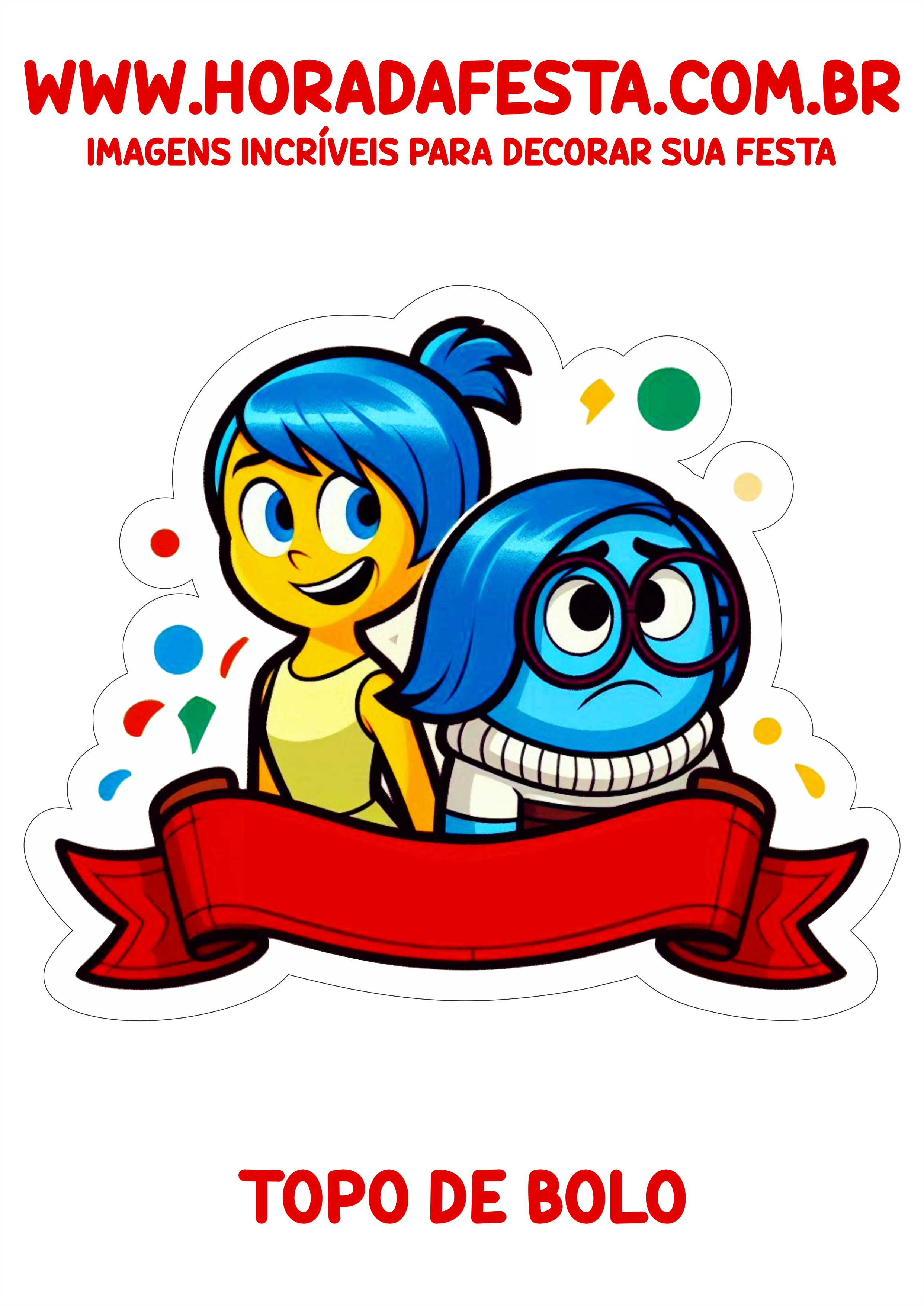 Topo de bolo para festa de aniversário infantil Divertida Mente inside out png