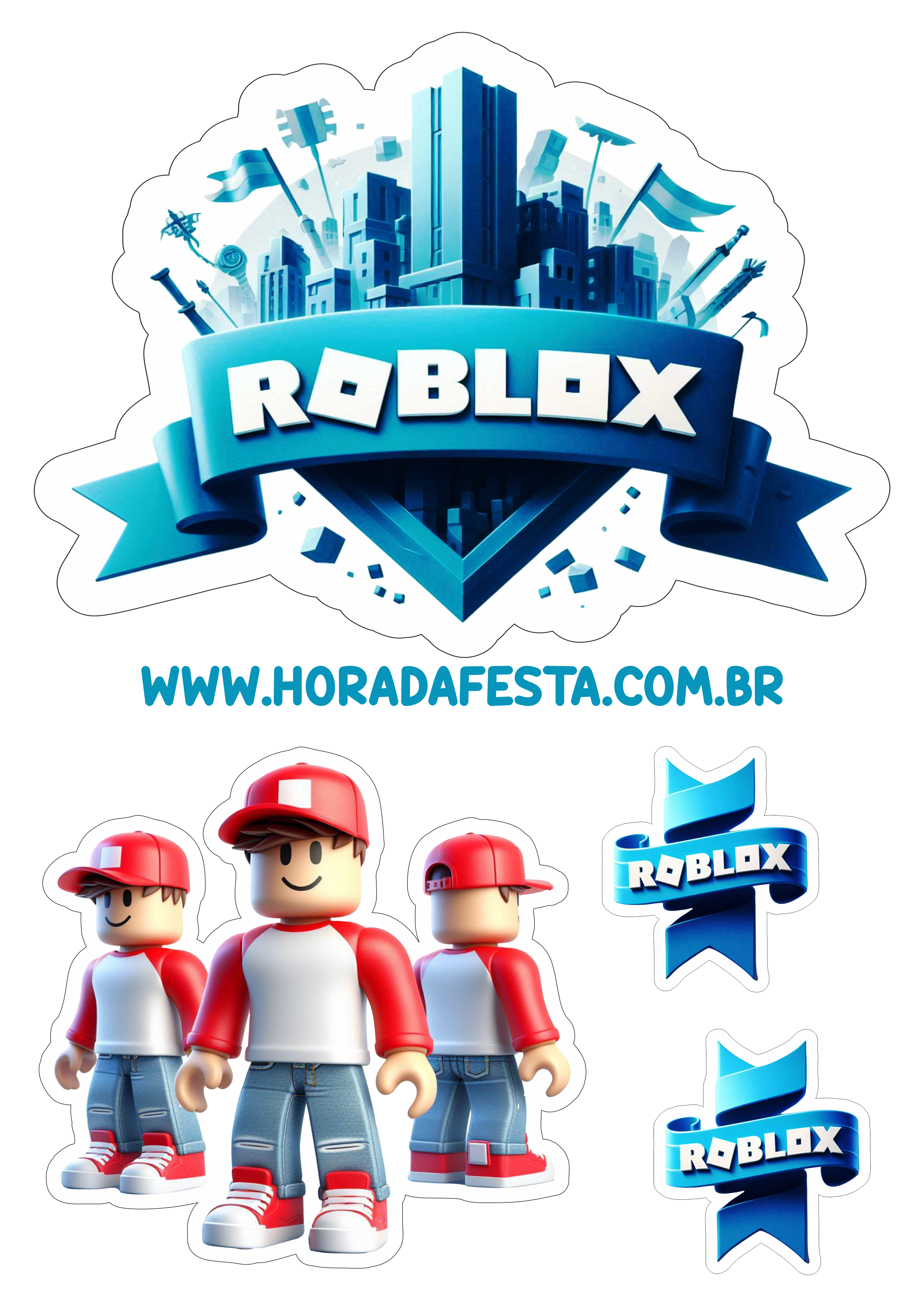 Topo de bolo Roblox personagem de game aniversário infantil personalizado topper cake png