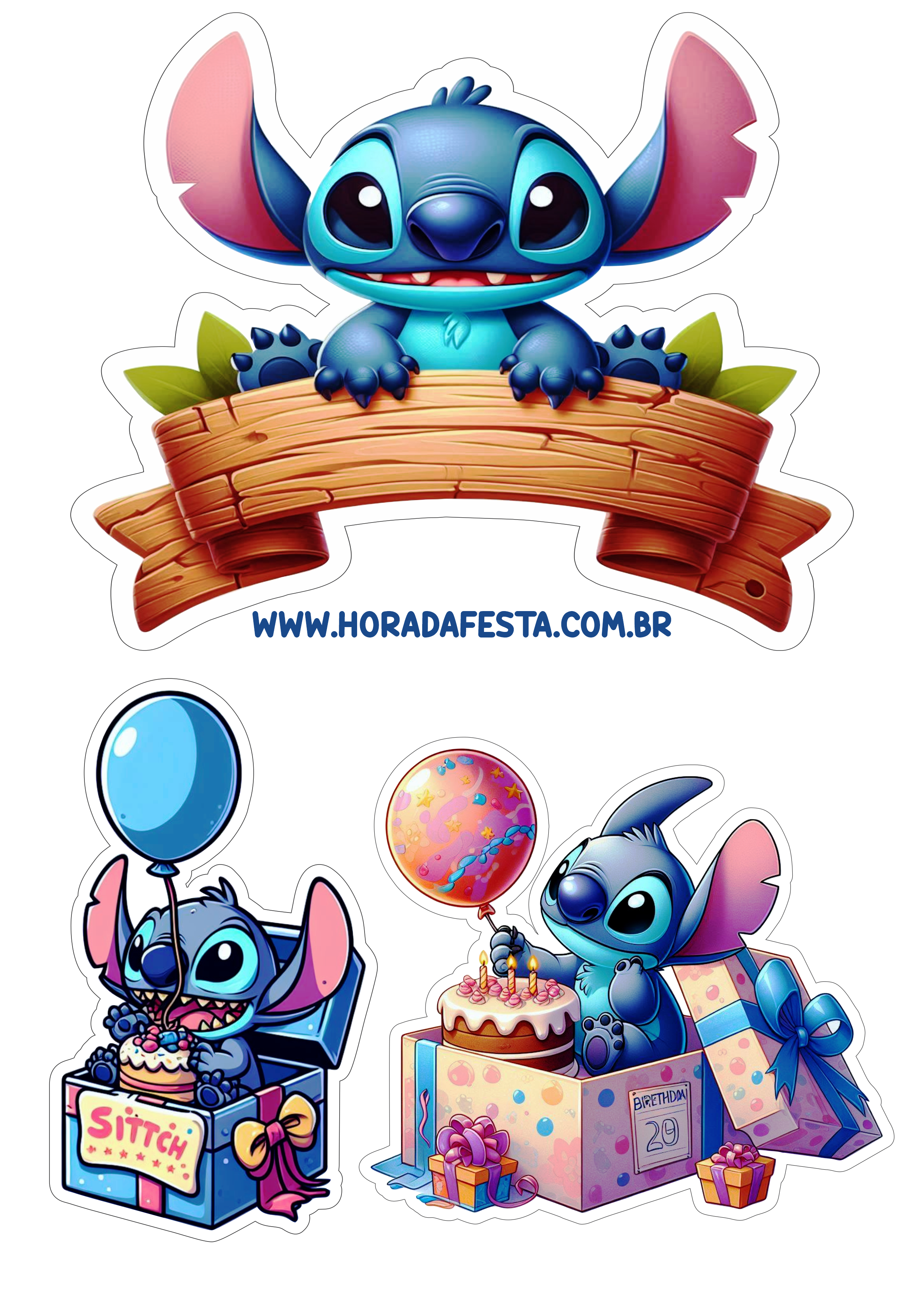 Topo de bolo pronto para imprimir png Stitch decoração de festa infantil artigos para festa