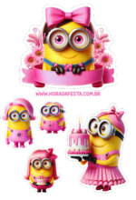 topo de bolo rosa minions decoração3