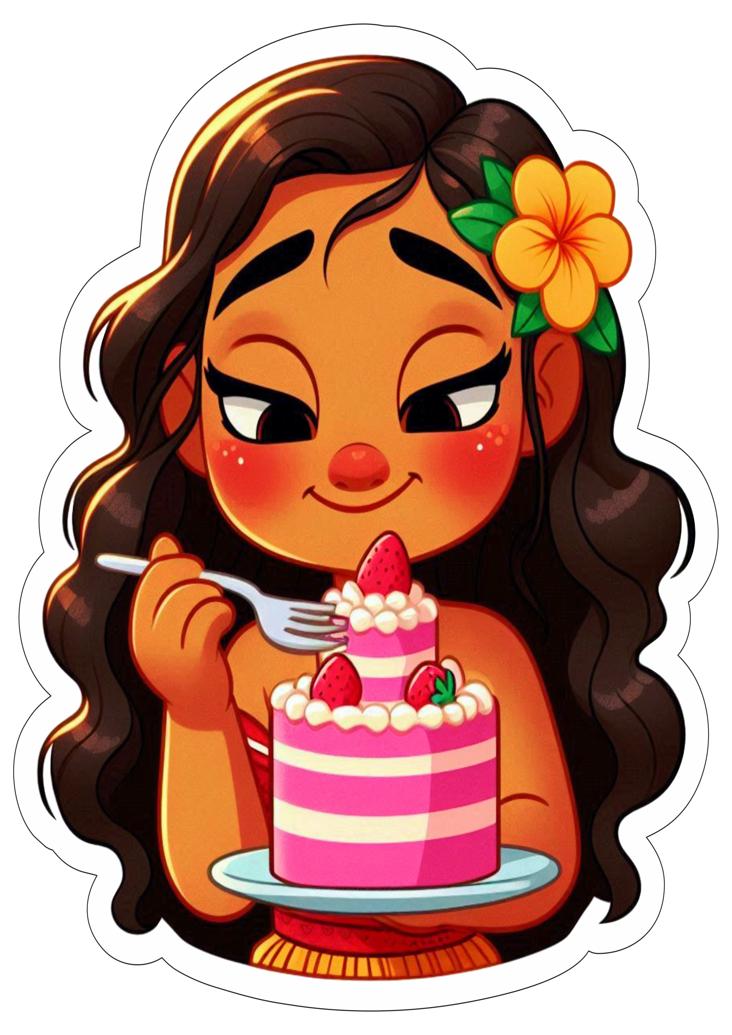 Moana comendo bolo de aniversário decoração png