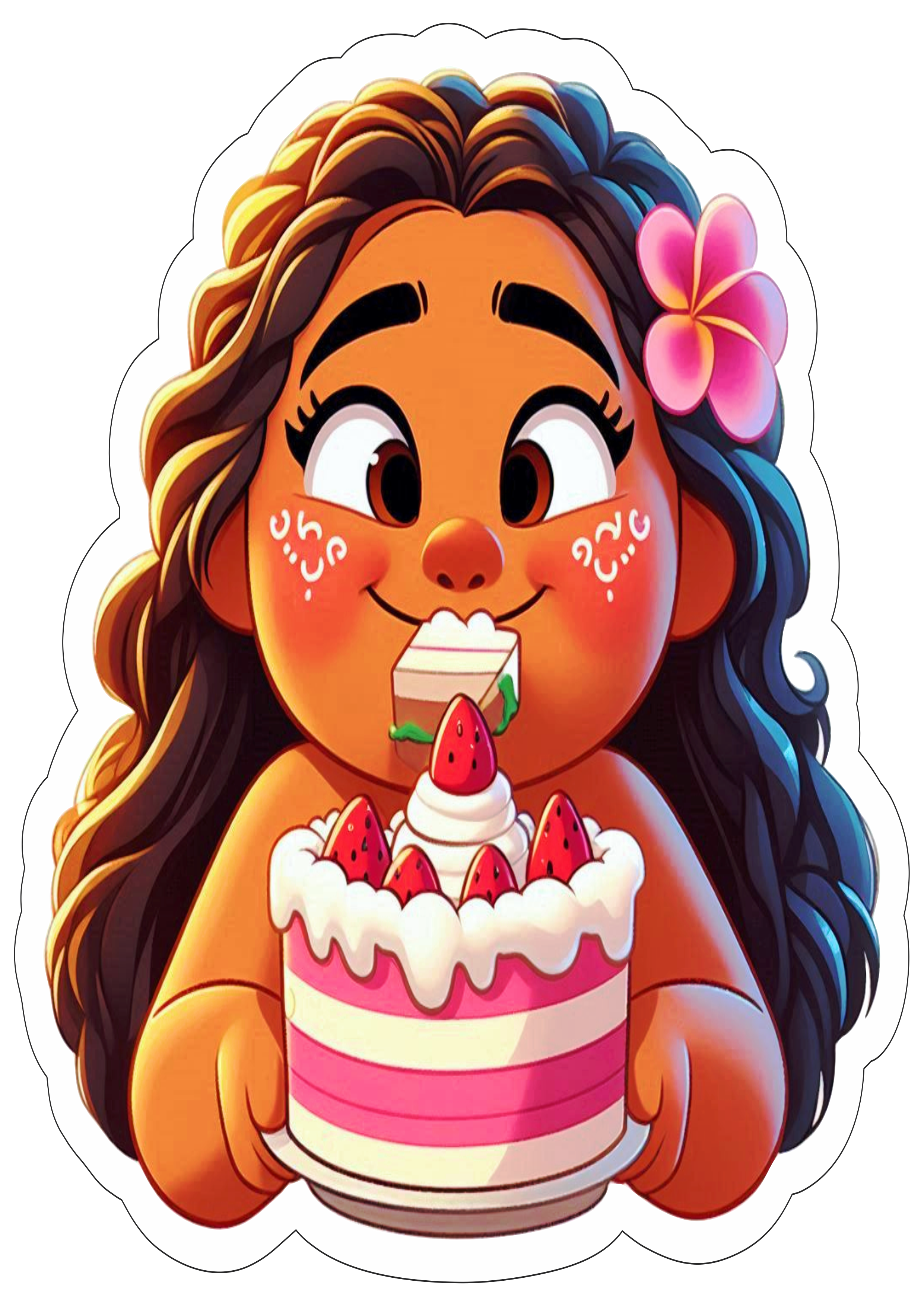 Moana comendo bolo de aniversário decoração de festa png