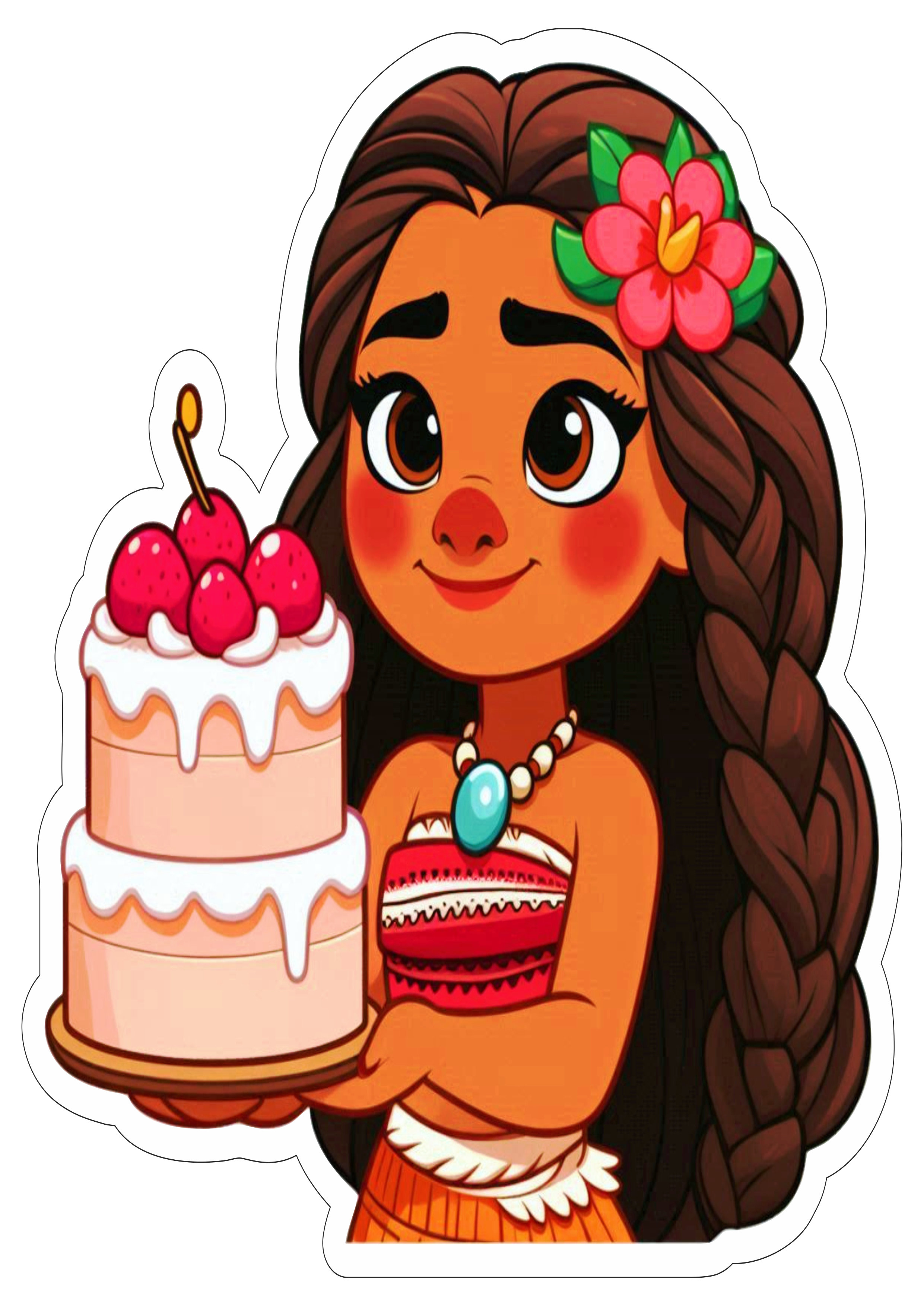 Moana comendo bolo de aniversário decoração de festa infantil artigos personalizados desenho png