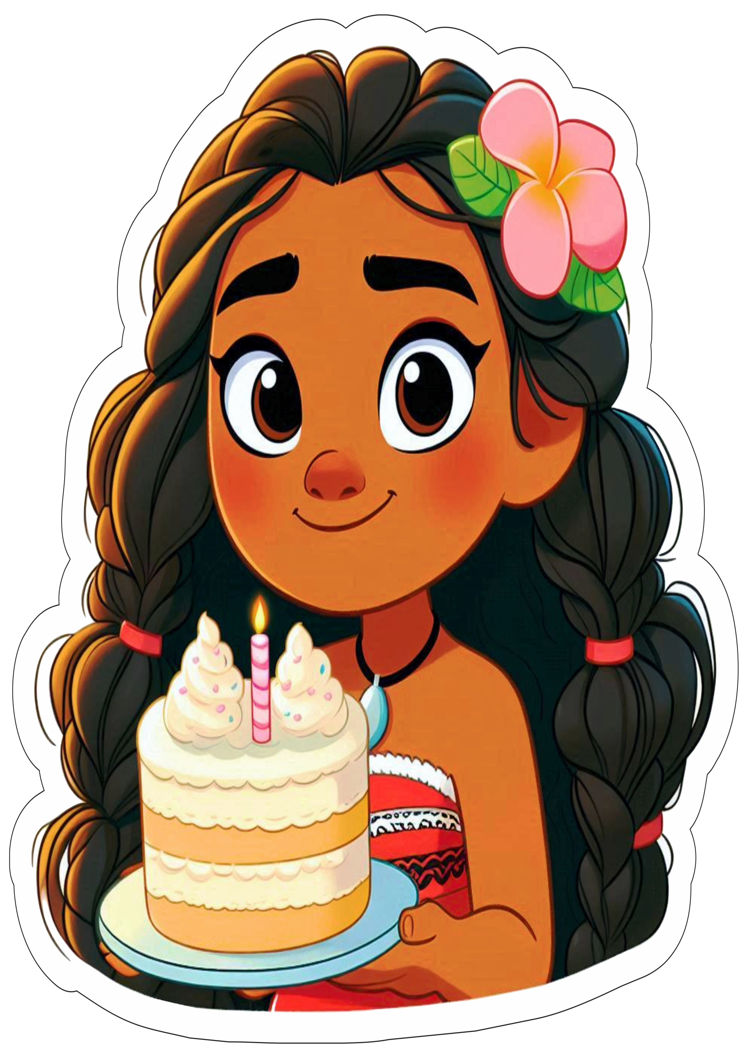 Moana comendo bolo de aniversário decoração de festa infantil artigos personalizados desenho fofinho png