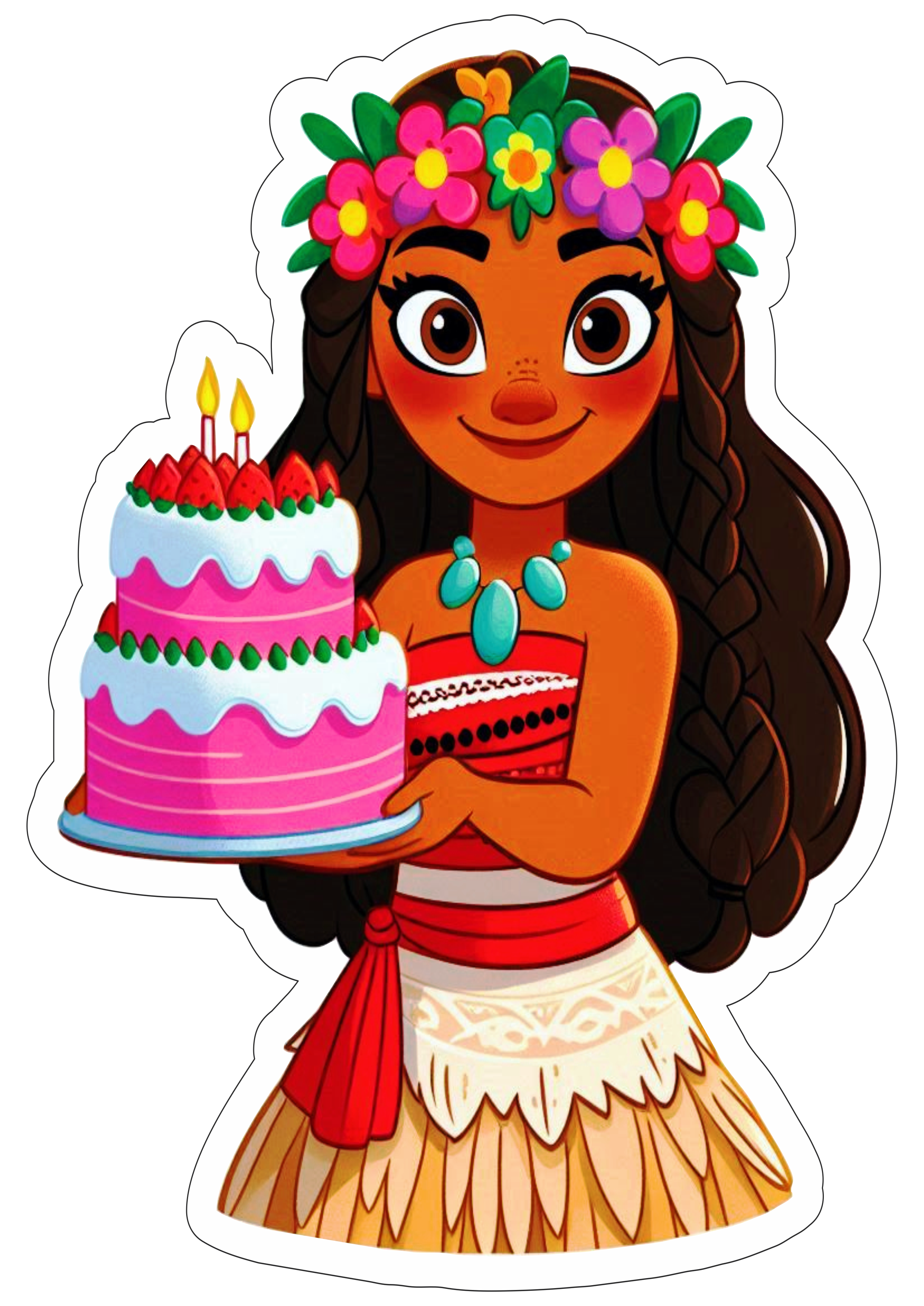 Moana comendo bolo de aniversário decoração de festa infantil artigos personalizados desenho fofinho free png