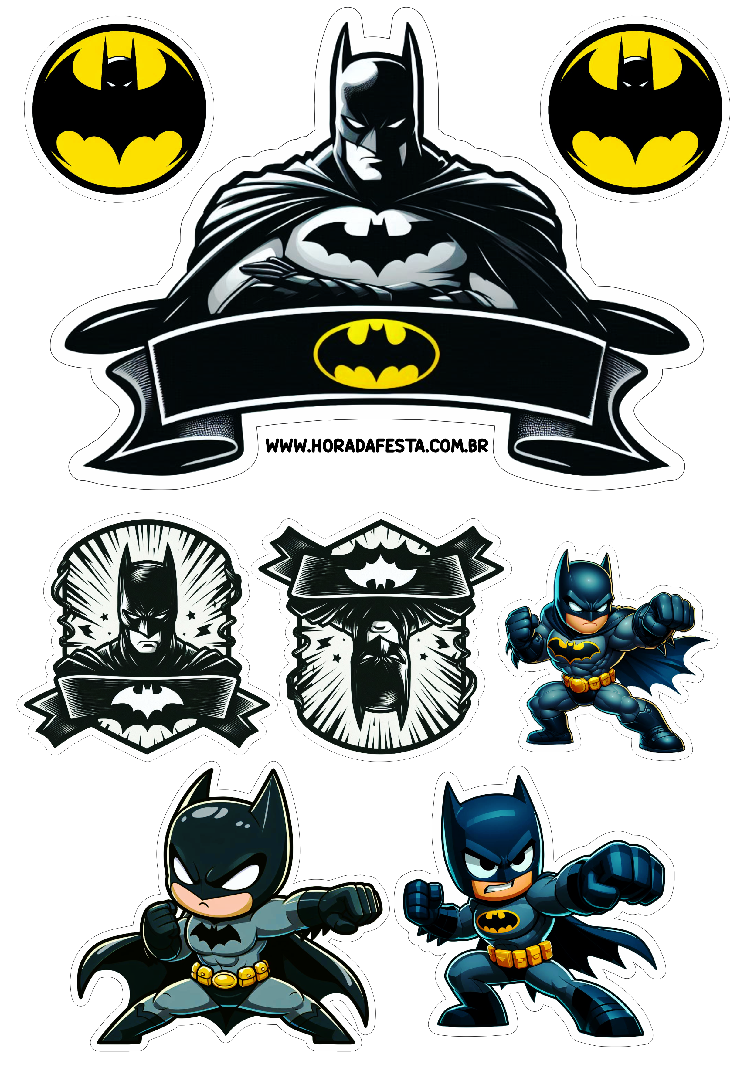 Topo de bolo Batman decoração de aniversário png festa infantil super herói dc comics Homem-Morcego Gotham City pronto para imprimir free