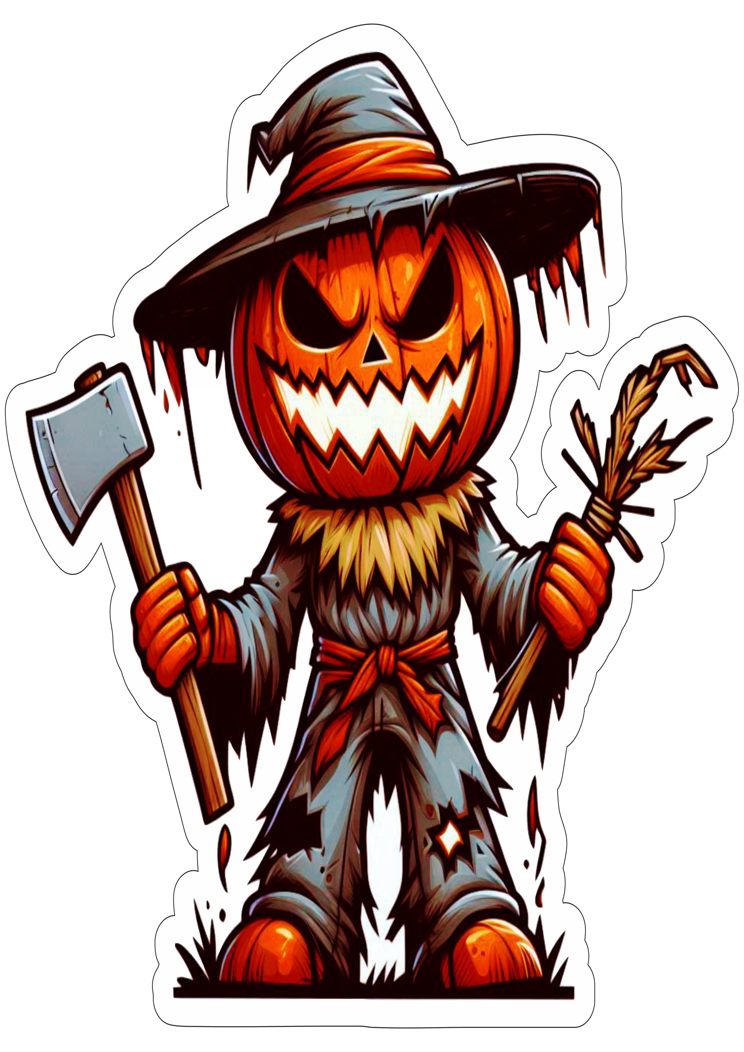 Halloween imagens para decoração de festa cabeça de abóbora espantalho machado png