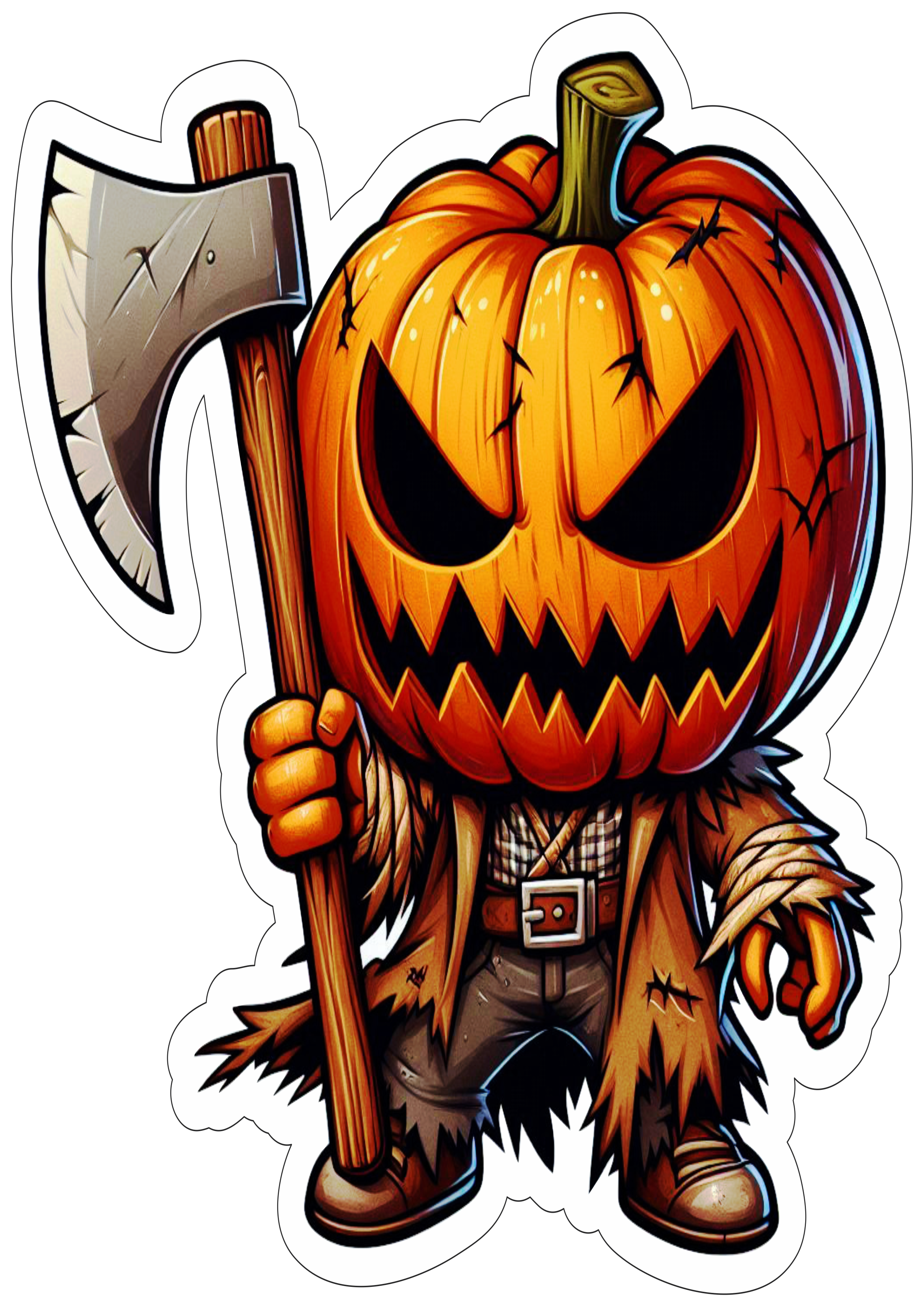 Halloween imagens para decoração de festa cabeça de abóbora espantalho machado fundo transparente clipart ilustração vetor png