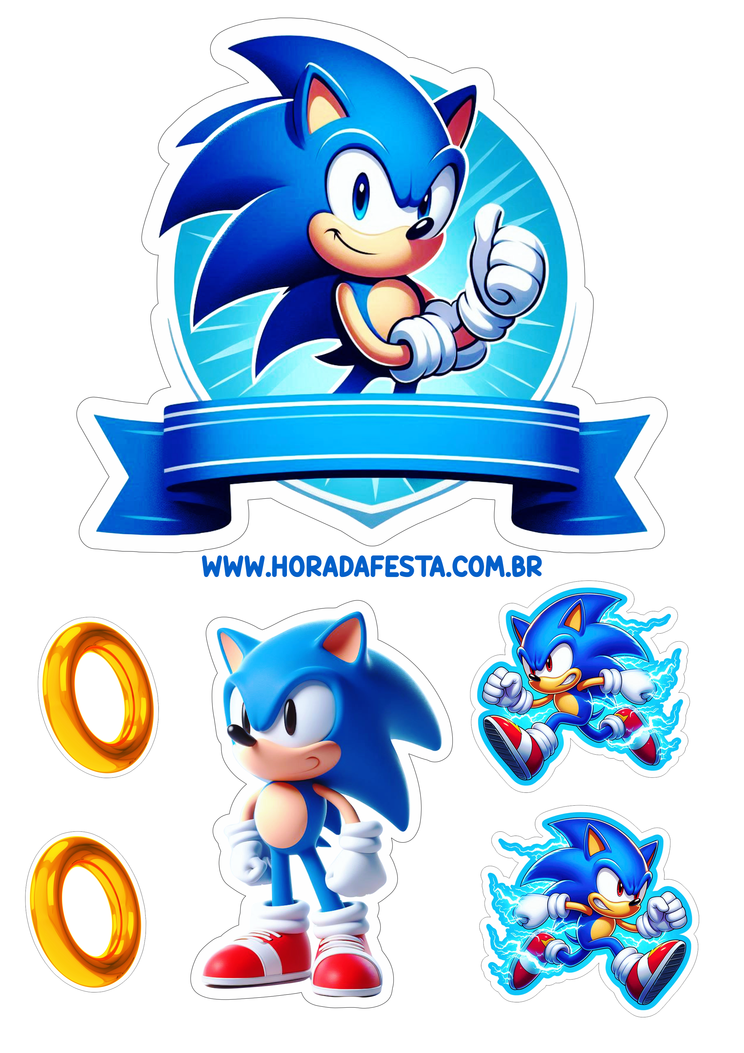 Topo de bolo para imprimir Sonic the hedgehog aniversário infantil topper cake hora da festa contorno para recorte game png