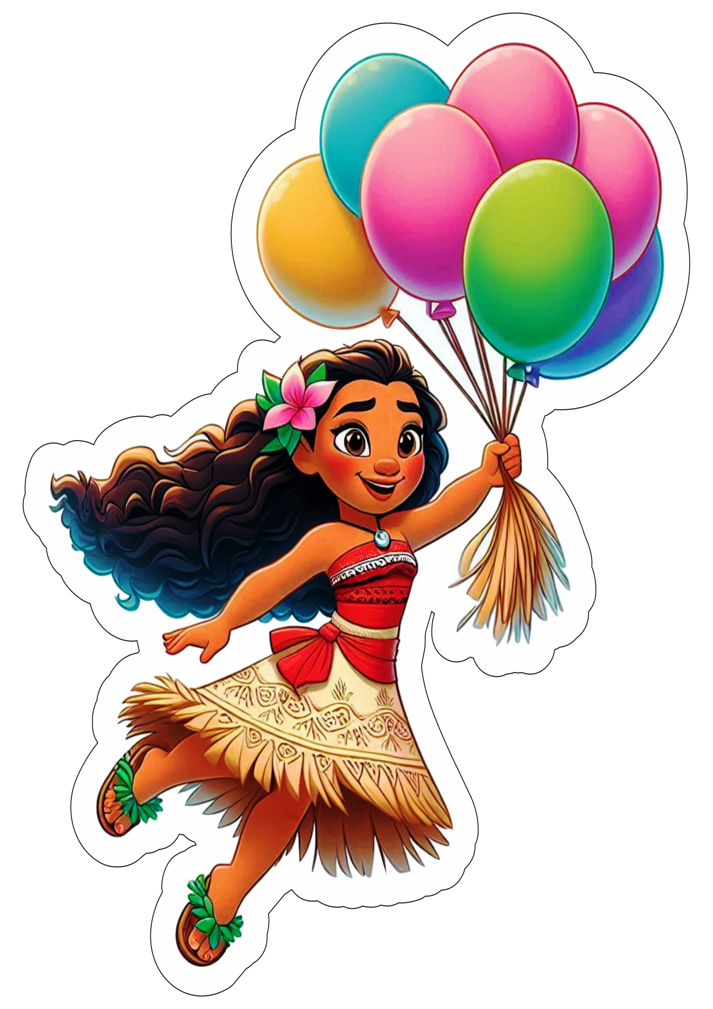 Aniversário infantil Moana desenho simples fofinho segurando balões de festa png