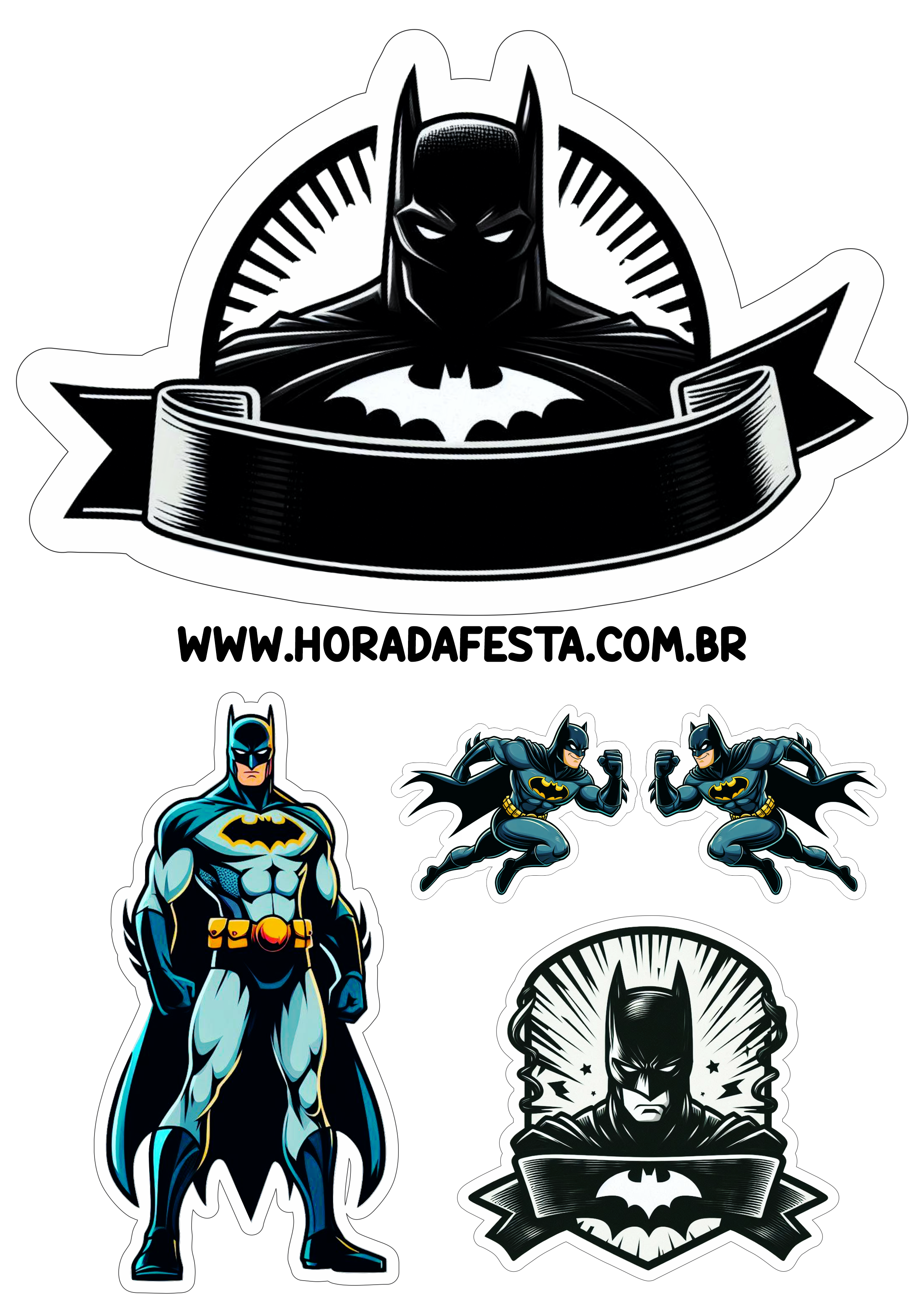 Topo de bolo Batman decoração de aniversário png super herói dc comics festinha infantil para imprimir topper cake