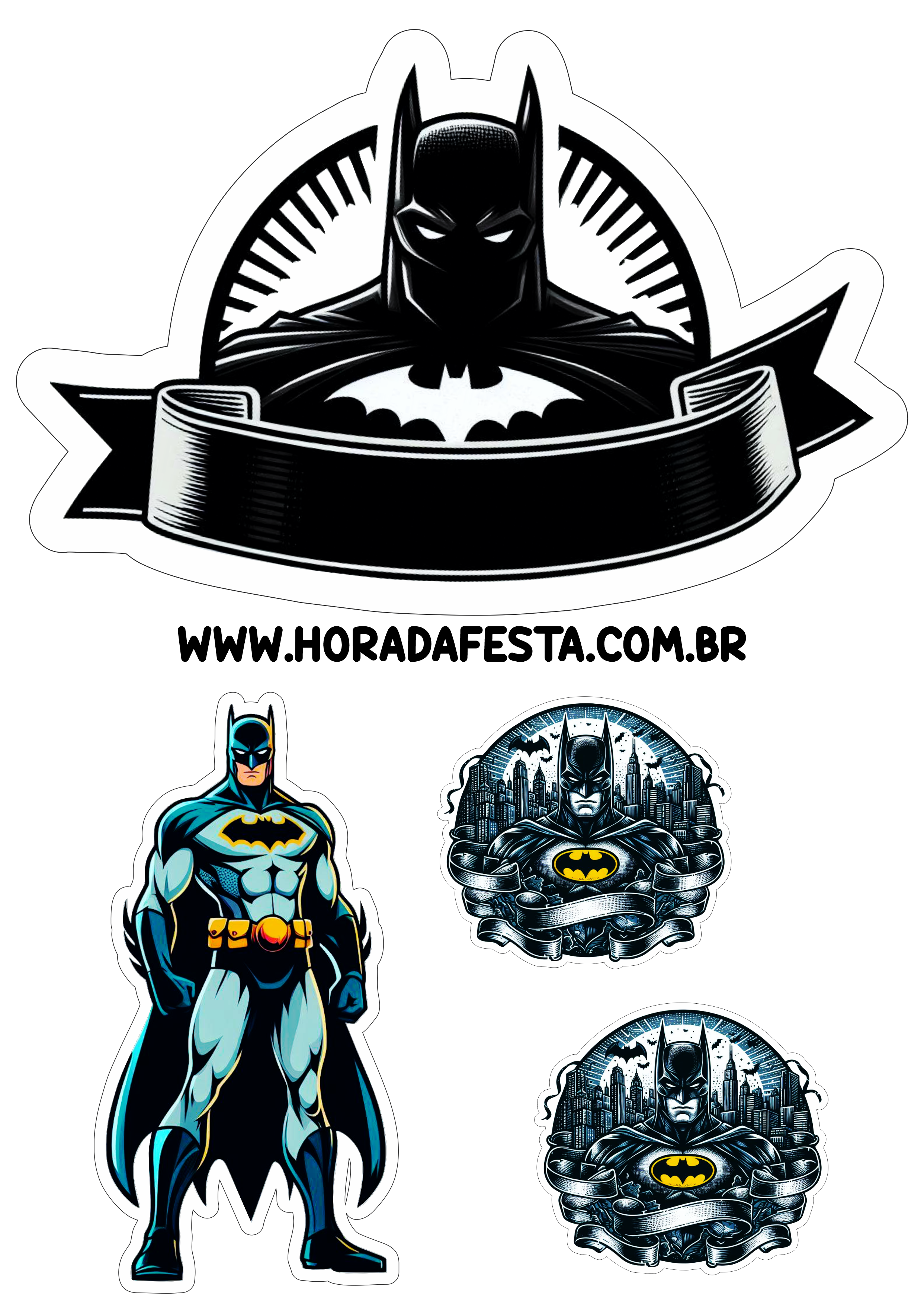 Topo de bolo Batman decoração de aniversário png super herói dc comics festinha infantil para imprimir topper