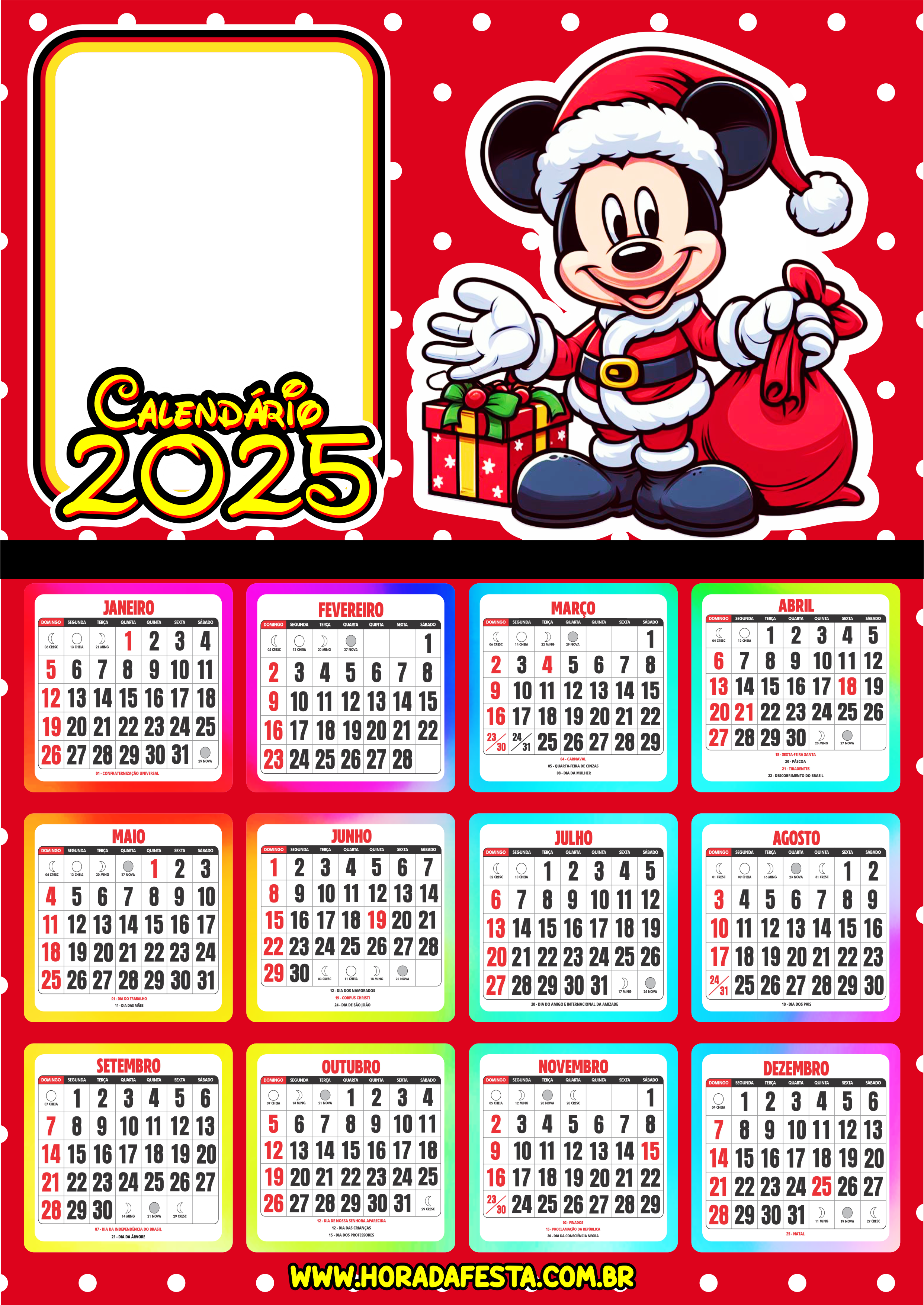 Calendário 2025 personalizado Mickey Mouse porta retrato infantil Natal personagem fictício png