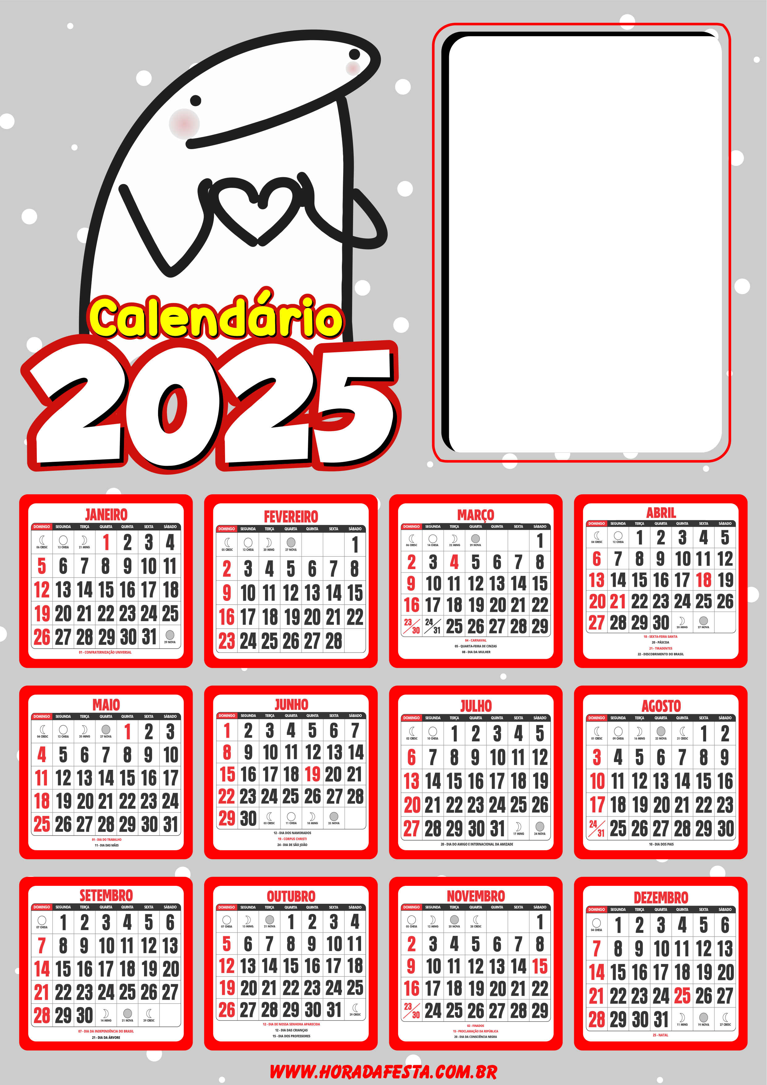 Calendário 2025 flork of cows personalizado com foto pronto para imprimir png