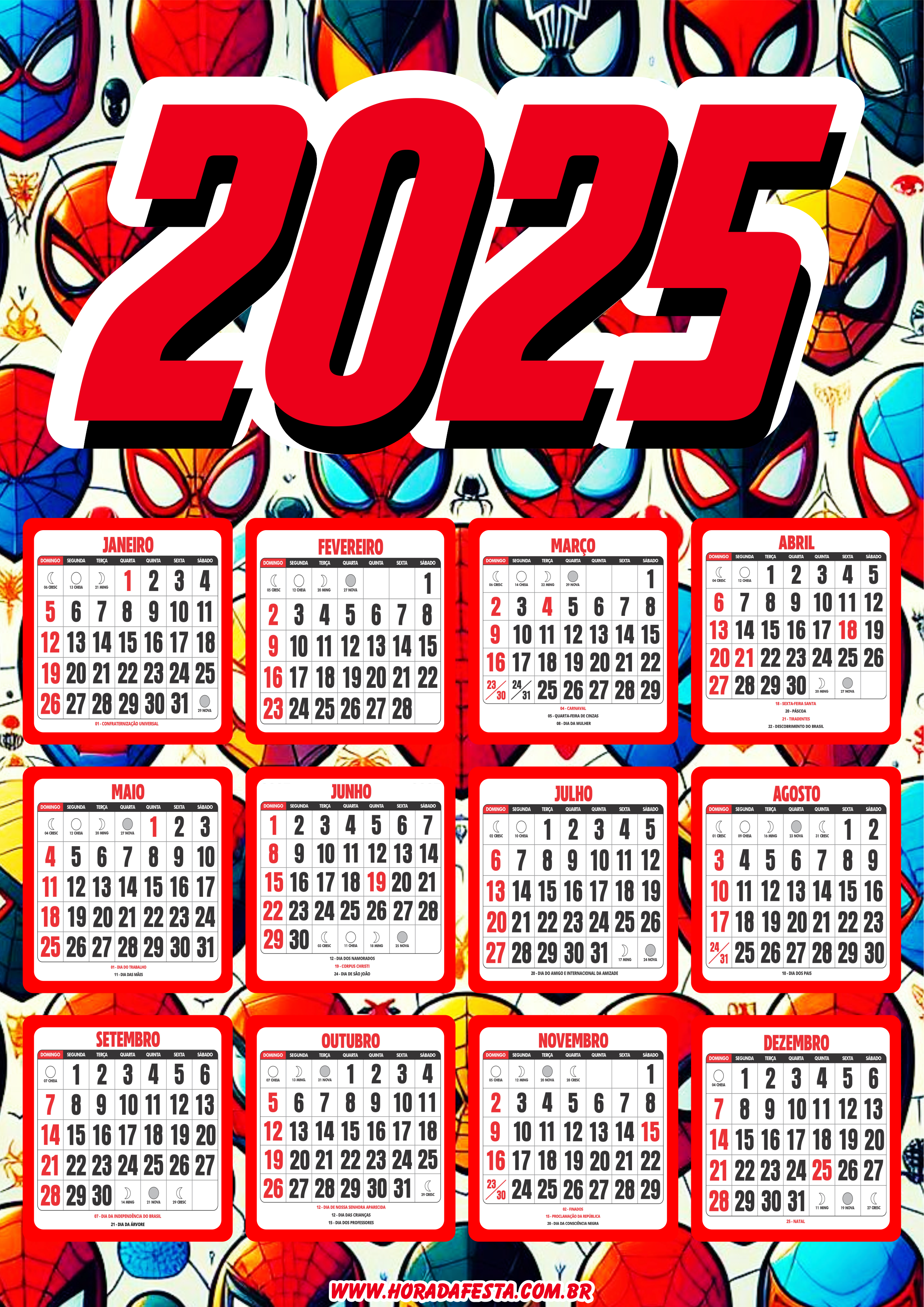 Calendário 2025 personalizado Homem-Aranha png