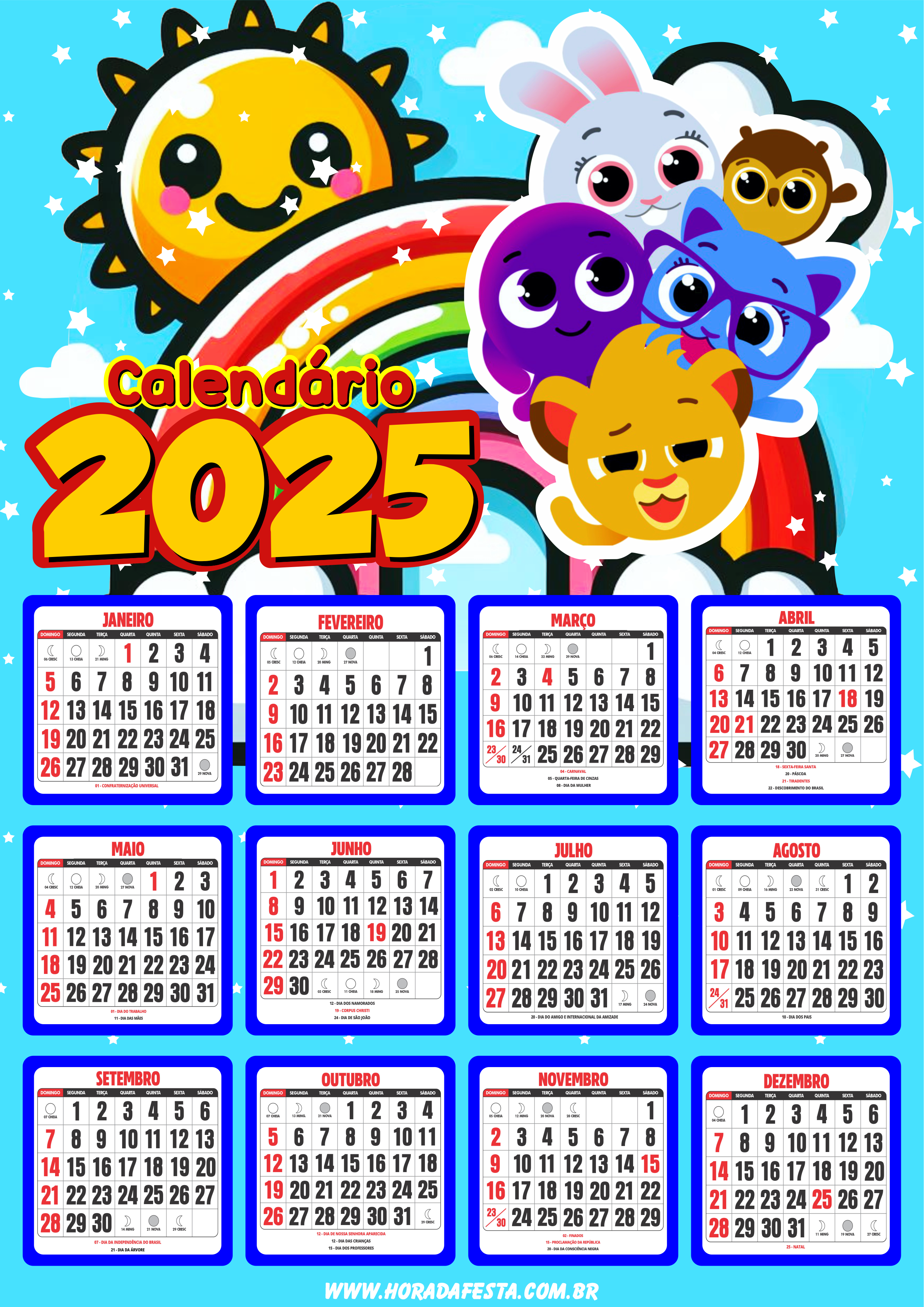 Calendário 2025 personalizado Bolofofos png