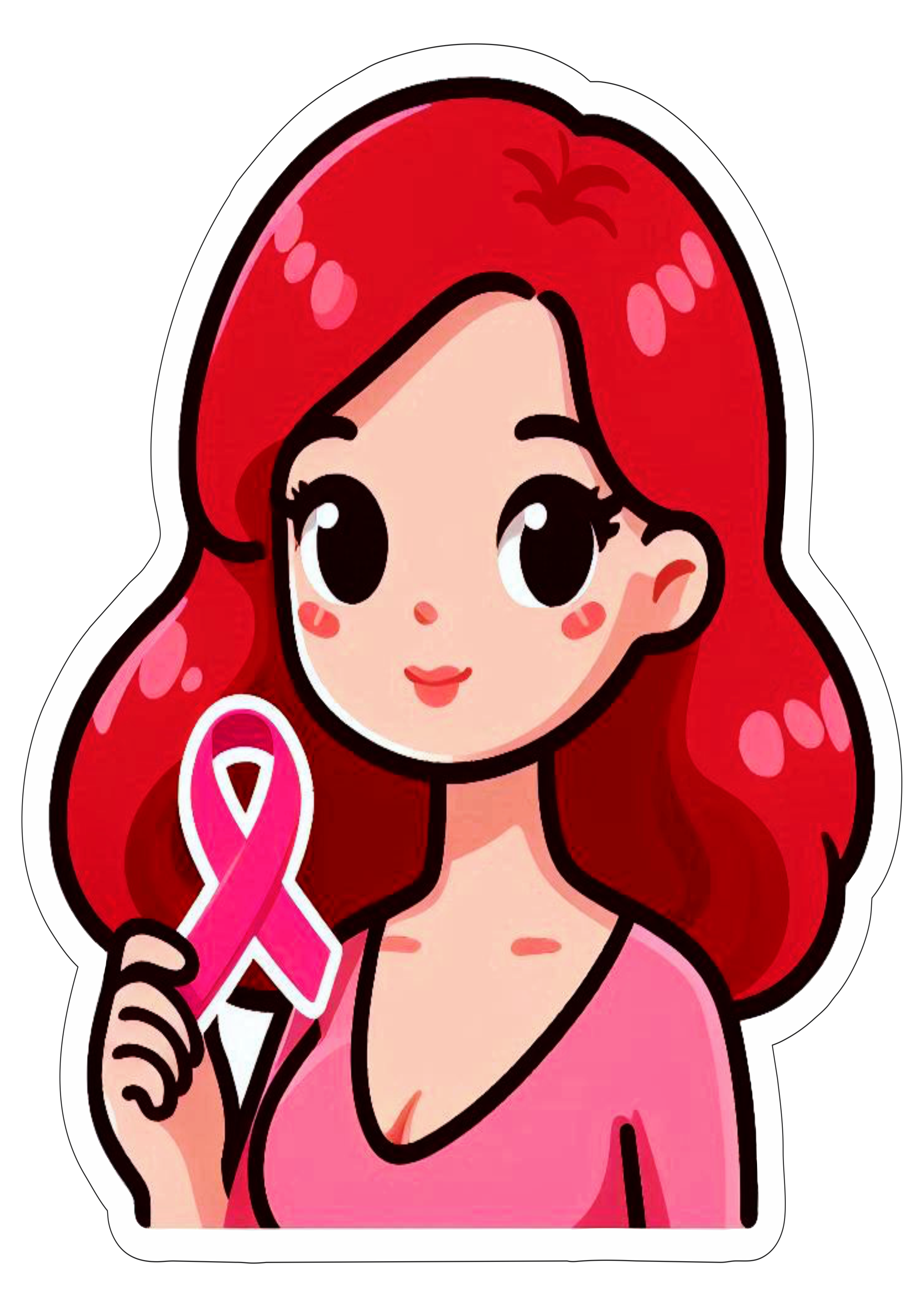 Campanha de conscientização outubro rosa desenho fofinho para decoração saúde da mulher ruiva lacinho png