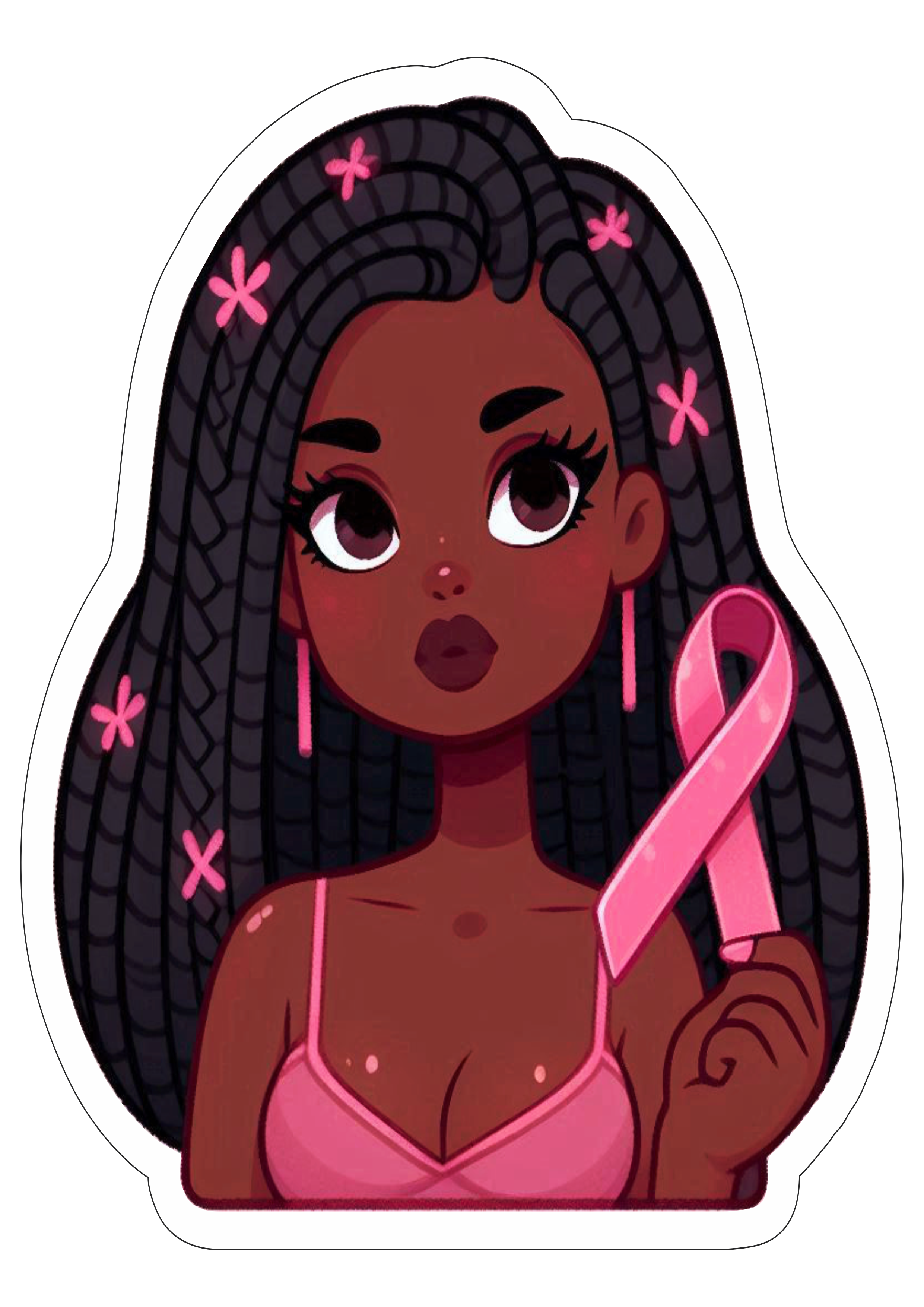 Campanha de conscientização outubro rosa desenho fofinho para decoração saúde da mulher negra png