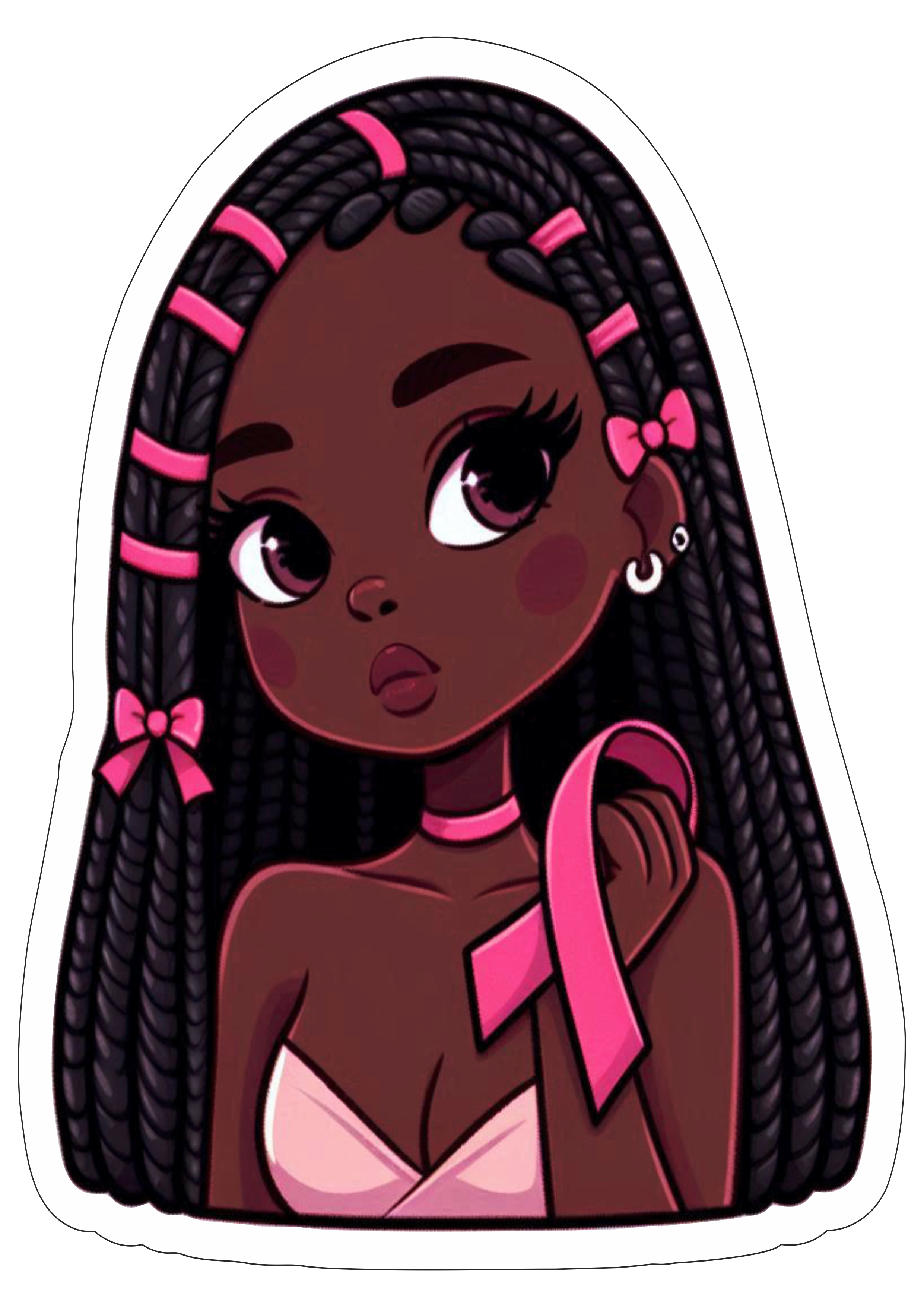 Campanha de conscientização outubro rosa desenho fofinho para decoração saúde da mulher negra tranças png