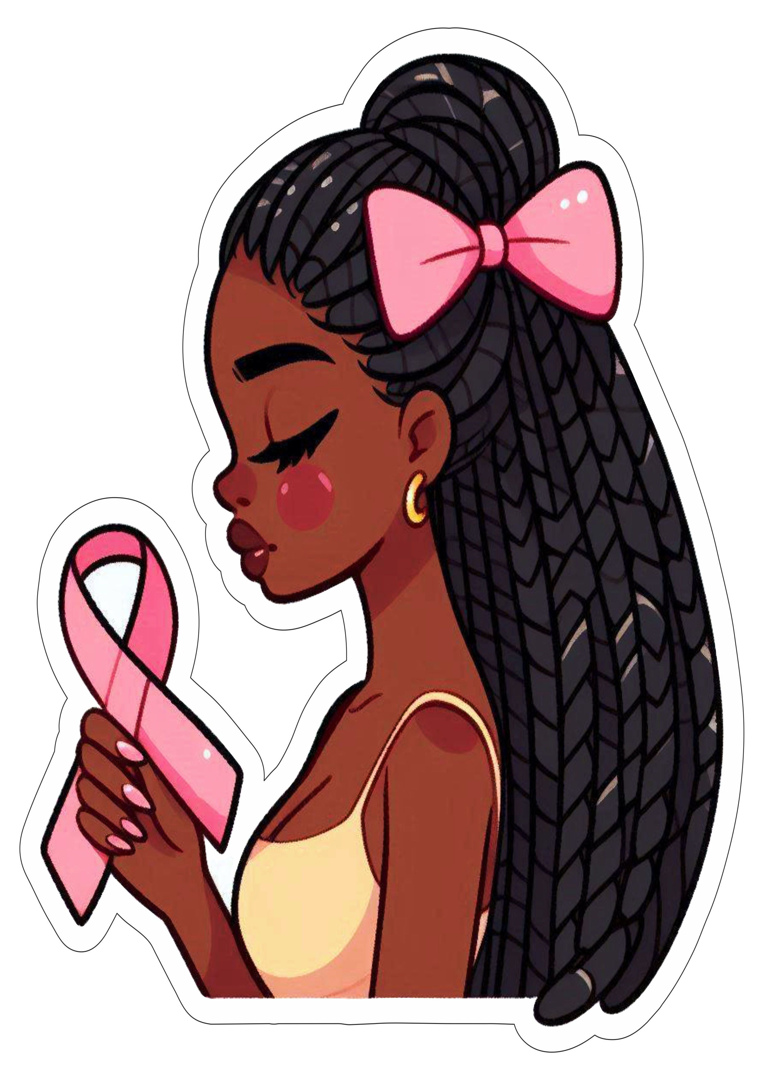 Campanha de conscientização outubro rosa desenho fofinho para decoração saúde da mulher negra tranças no cabelo png