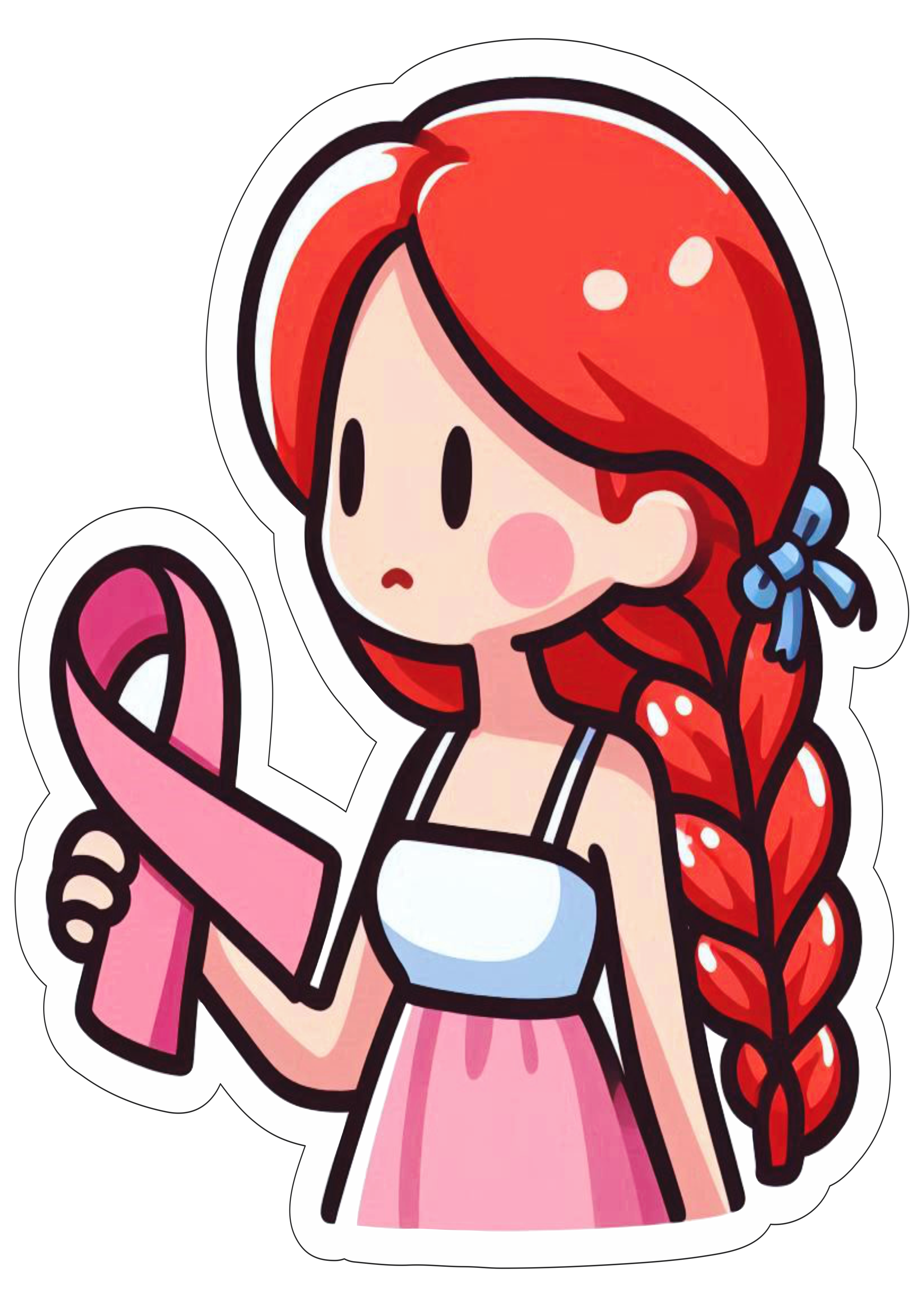 Campanha de conscientização outubro rosa desenho fofinho para decoração saúde da mulher ruiva tranças no cabelo png