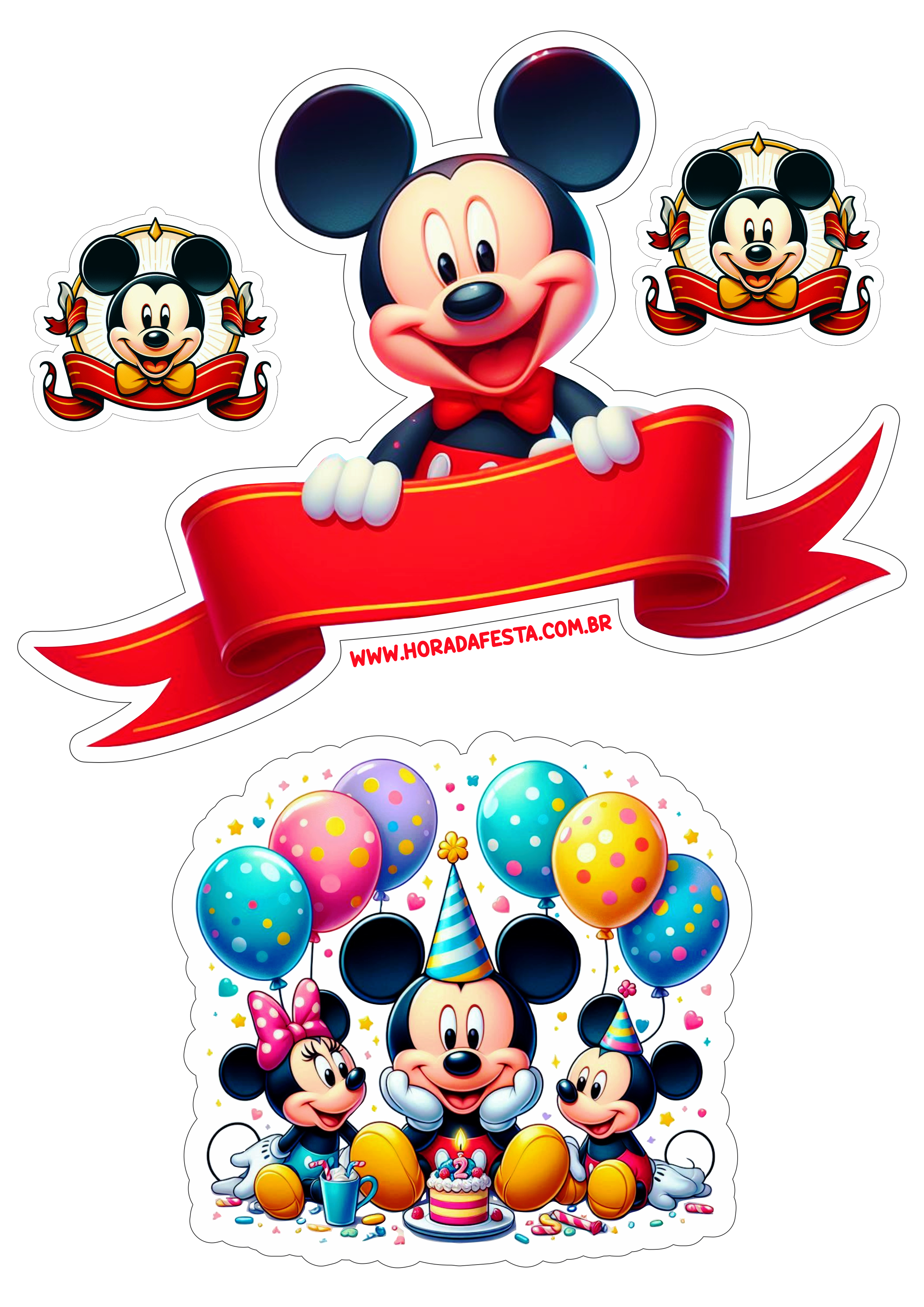 Topo de bolo para imprimir Mickey Mouse topper cake aniversário infantil png