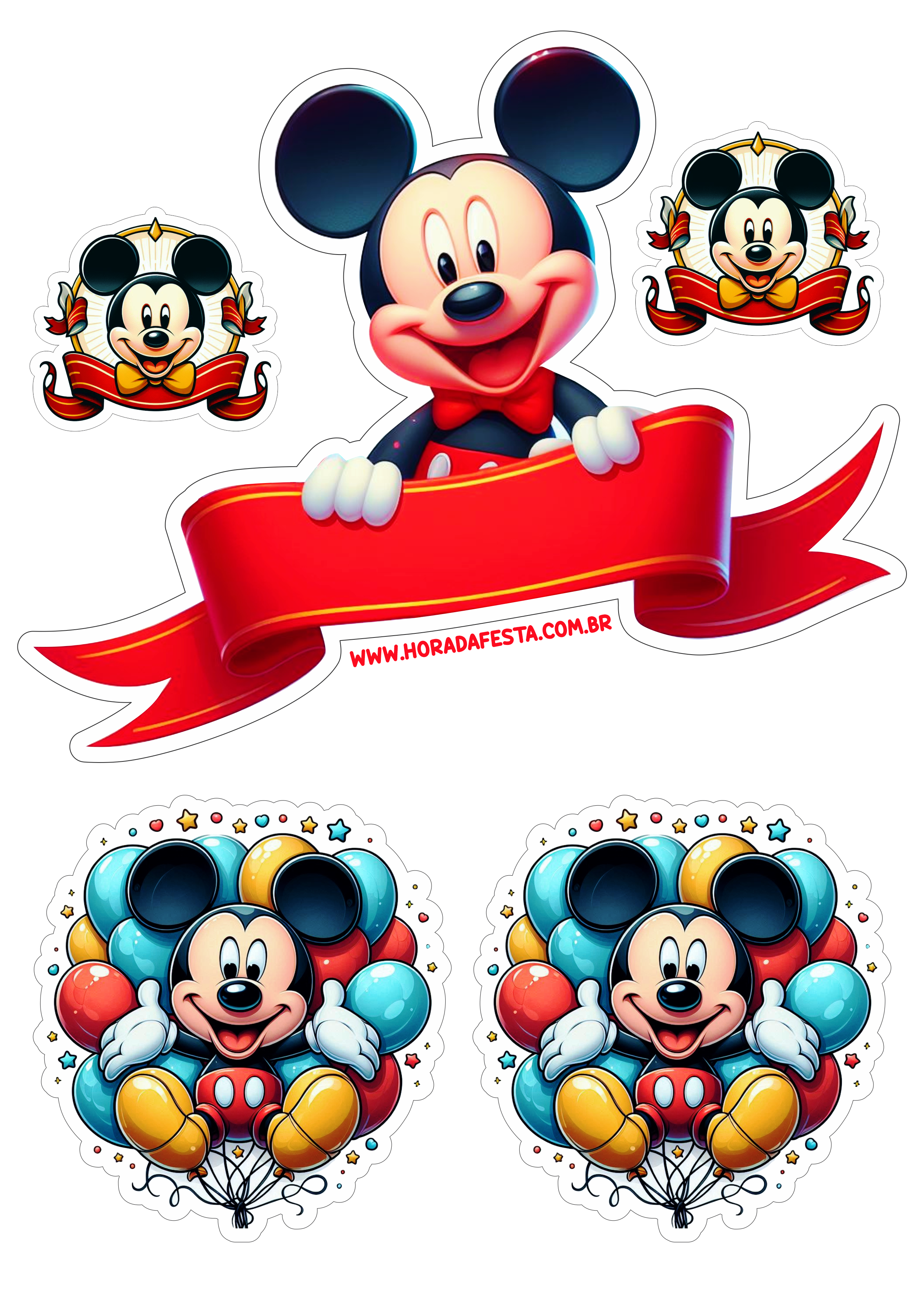 Topo de bolo para imprimir Mickey Mouse topper cake aniversário infantil imagem com contorno png