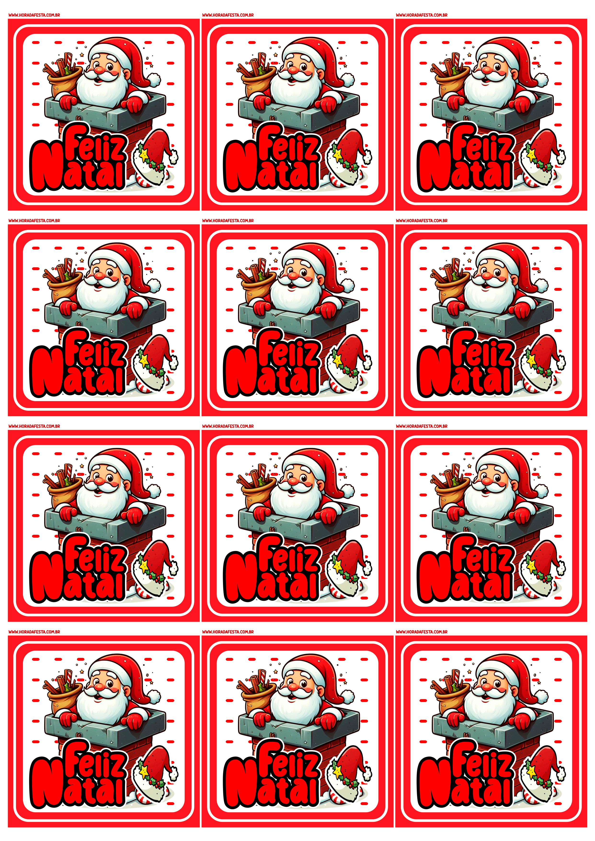 Adesivo quadrado decoração de natal pronto para imprimir papai noel 12 imagens png