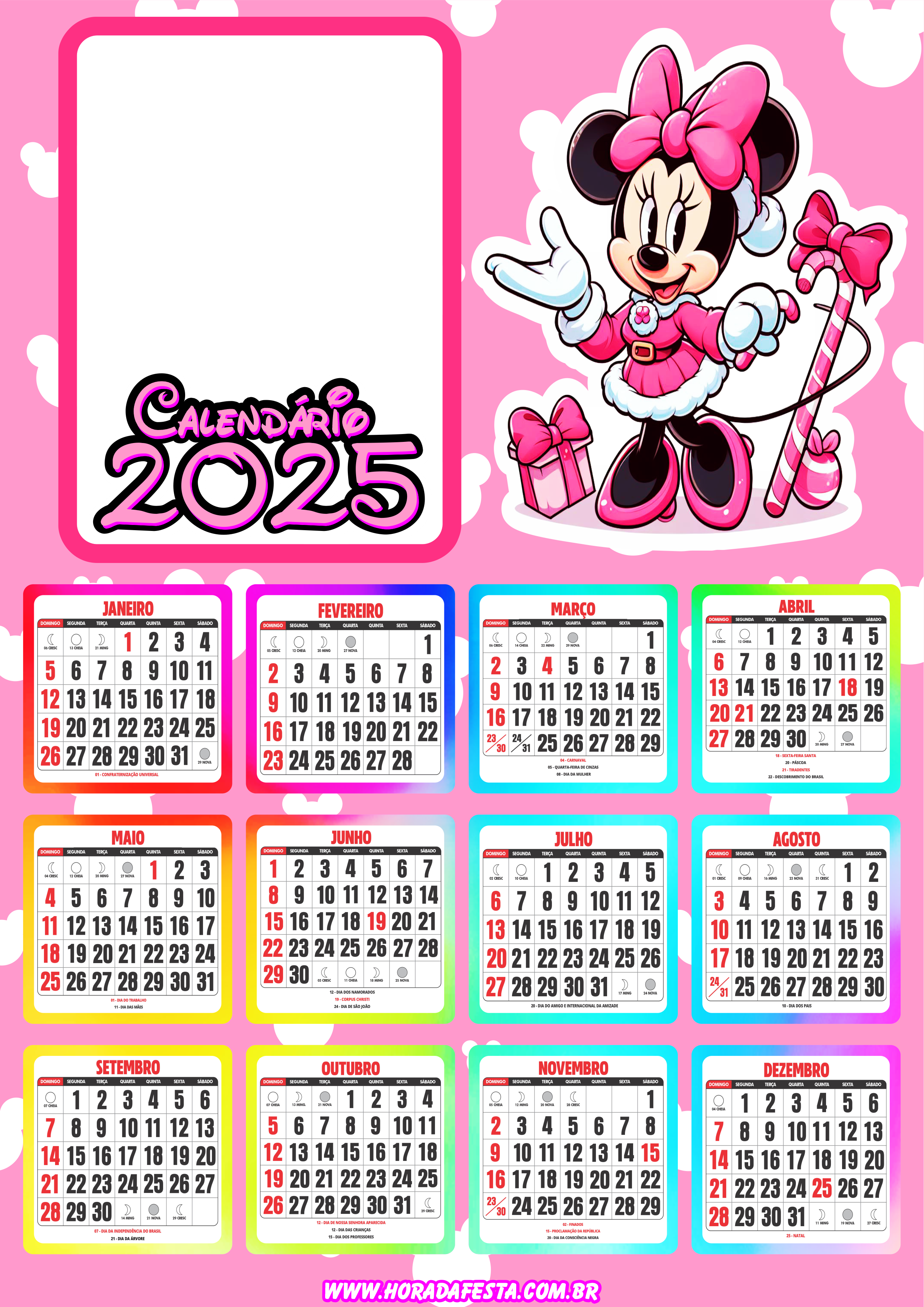 Calendário 2025 Minnie Mouse personalizado porta retrato infantil personagem fictício artes gráficas papelaria criativa free png