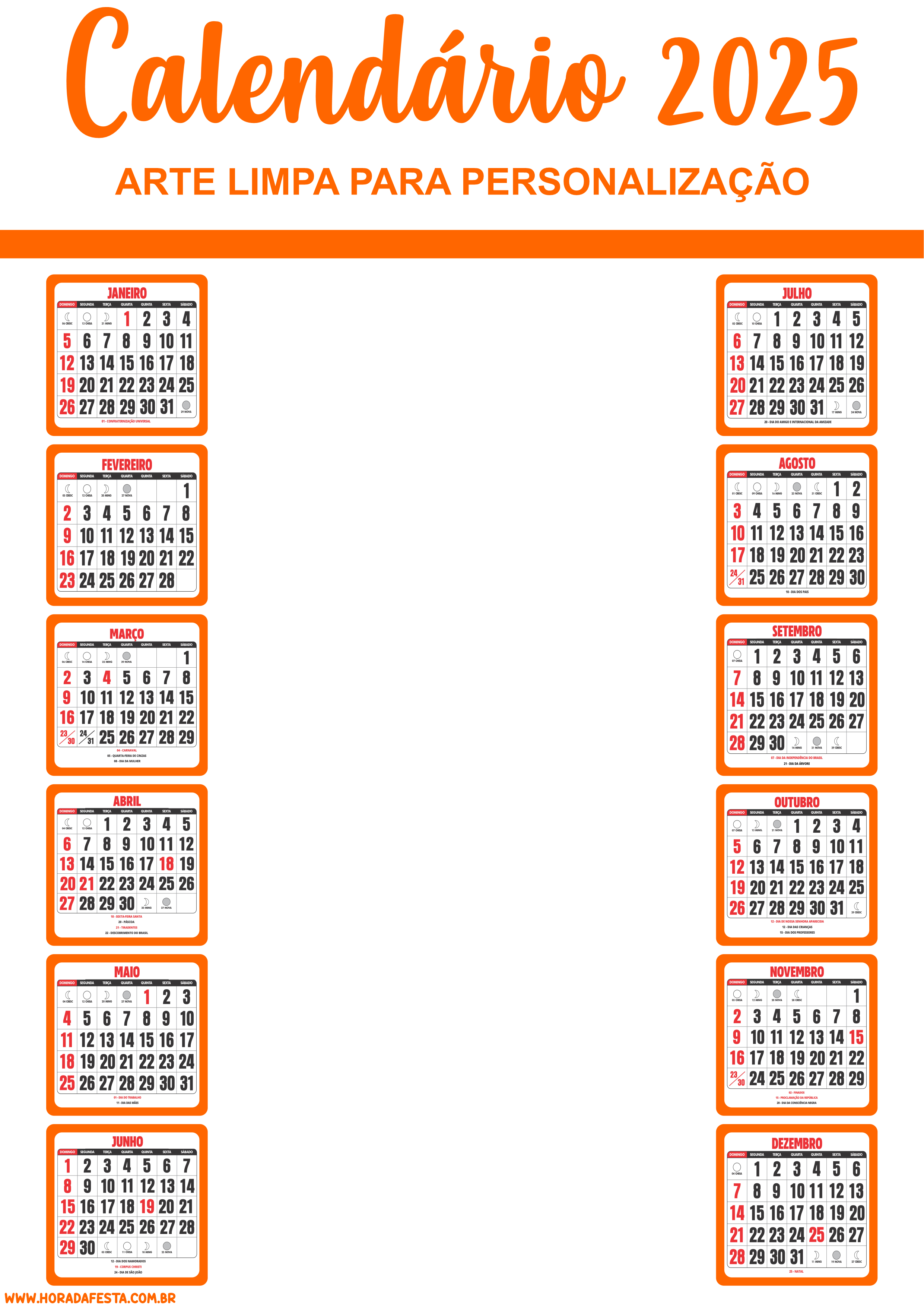 Calendário 2025 laranja png