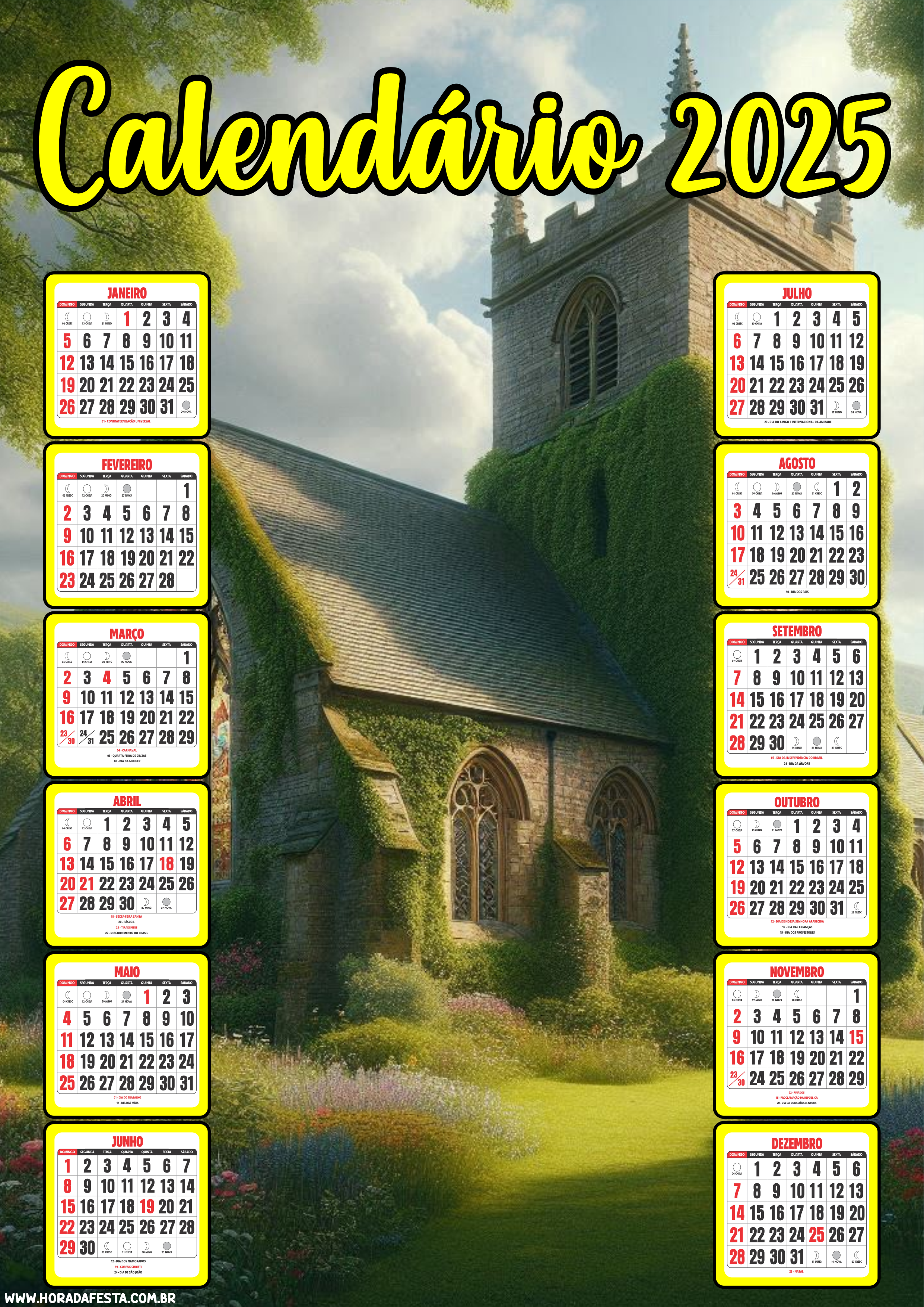 Calendário 2025 pronto para imprimir e personalizar religioso igreja pronto para imprimir papelaria criativa png