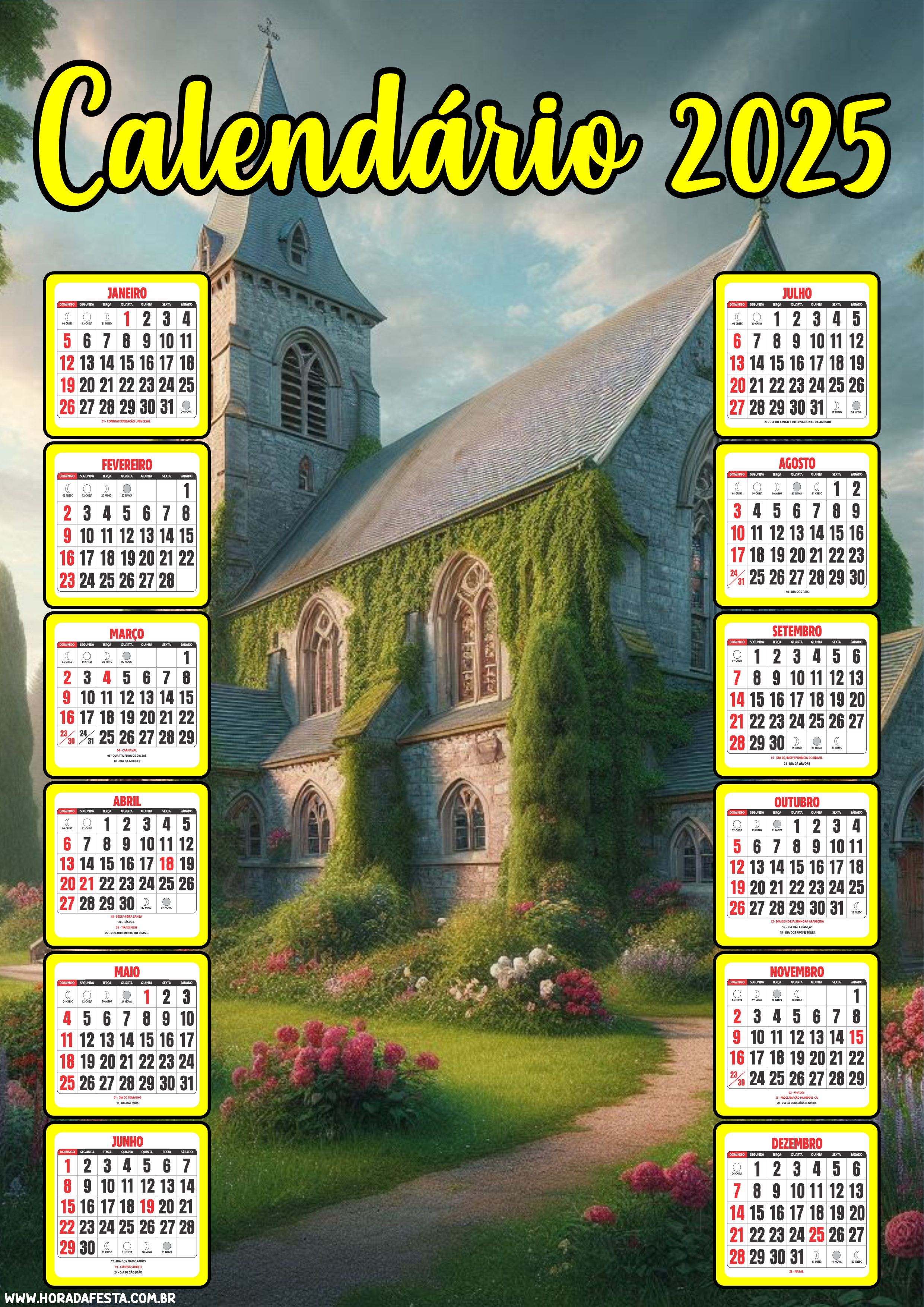 Calendário 2025 pronto para imprimir e personalizar religioso igreja pronto para imprimir papelaria criativa artes visuais png