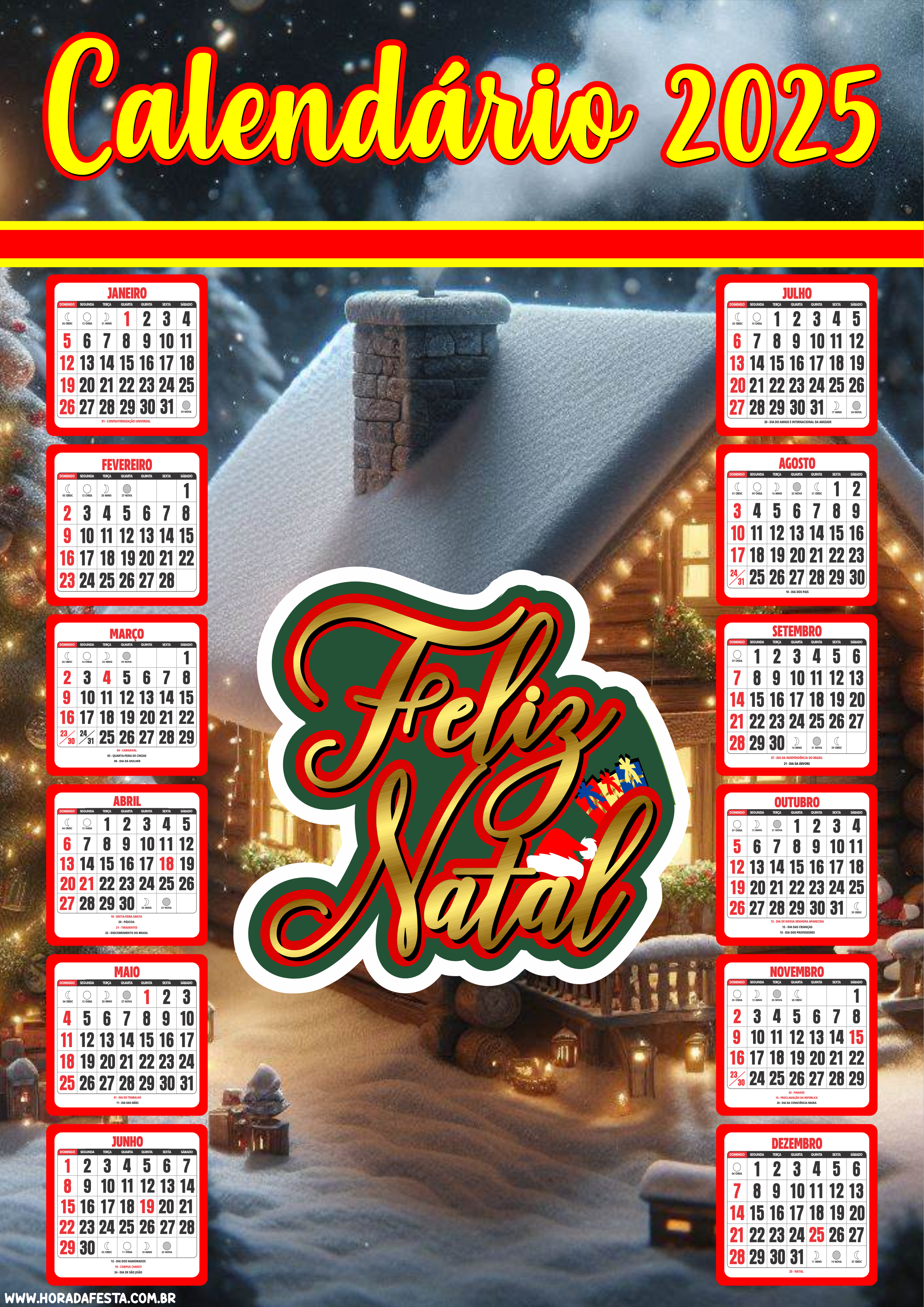 Calendário 2025 feliz natal png