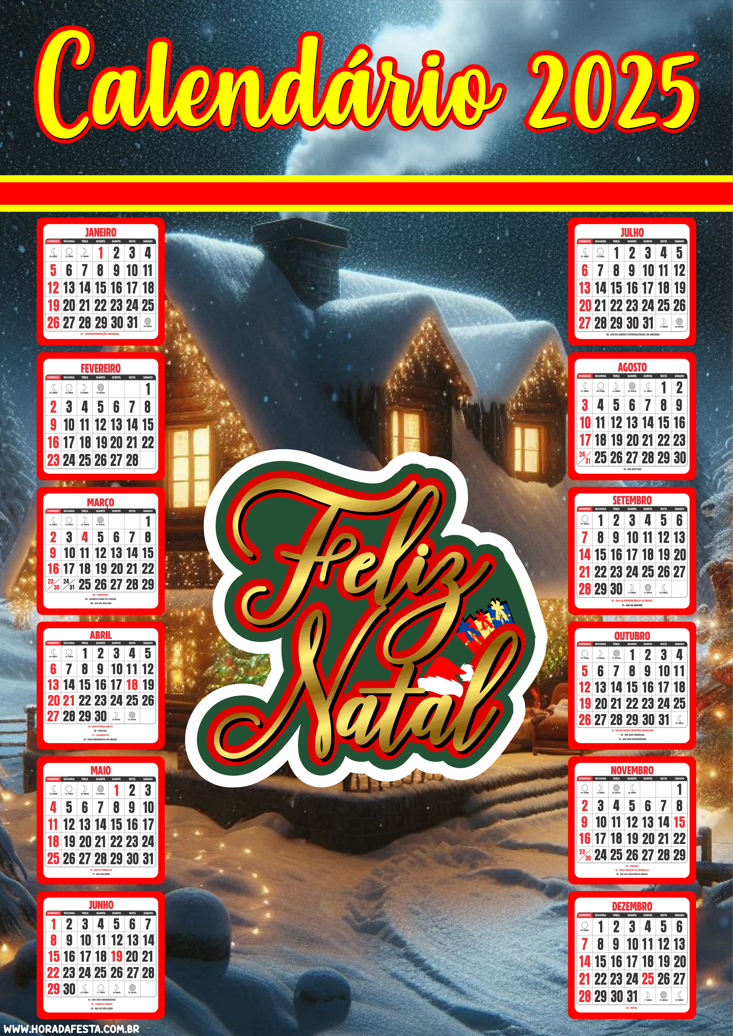 Calendário 2025 feliz natal pronto para imprimir noite feliz artes gráficas png